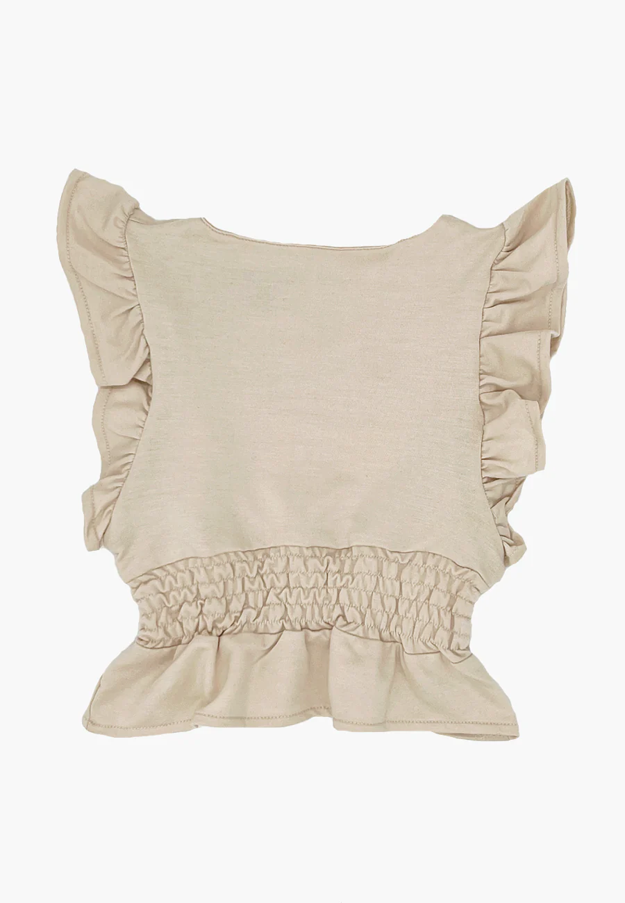 Beige Ruffle Sleeve Top
