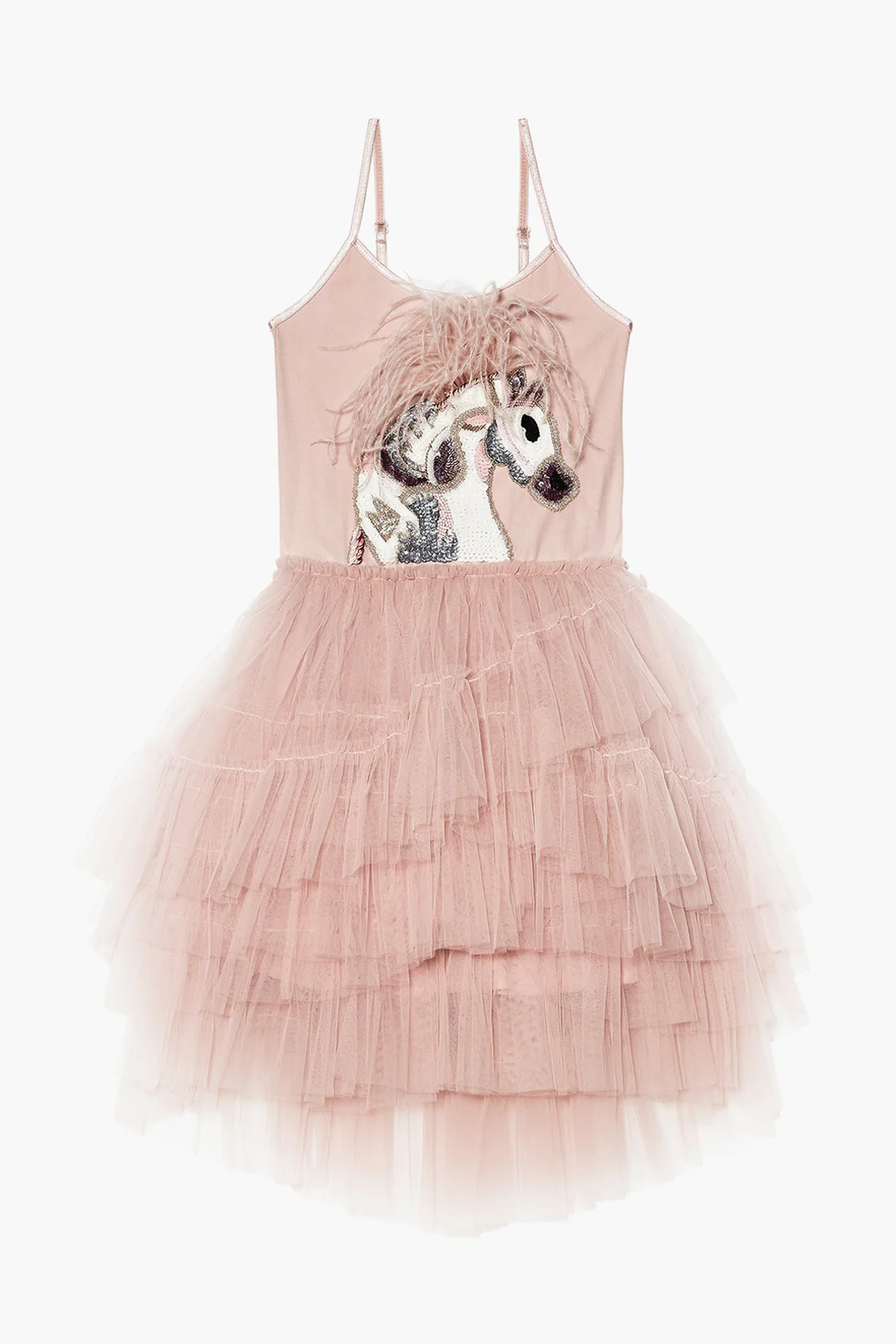 Girls' Pink Tulle Dress with Horse Motif