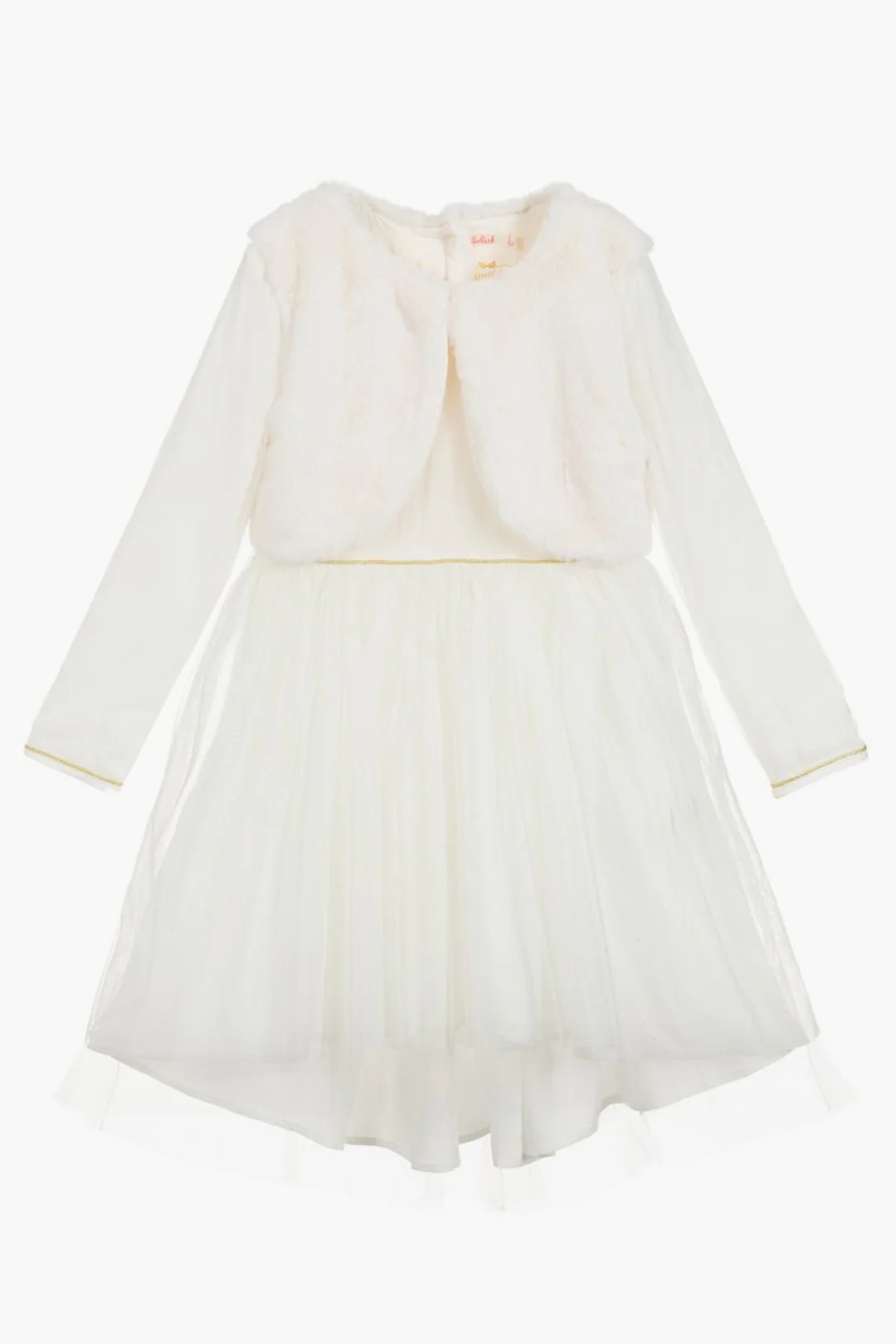 Girls' White Tulle Dress with Faux Fur Bolero