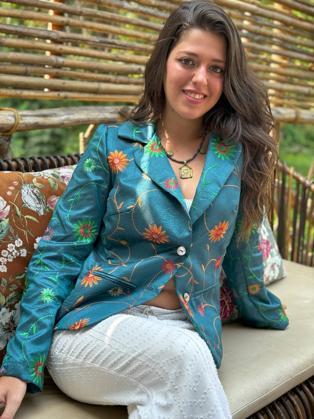 Giacche Silk Flowers Blue