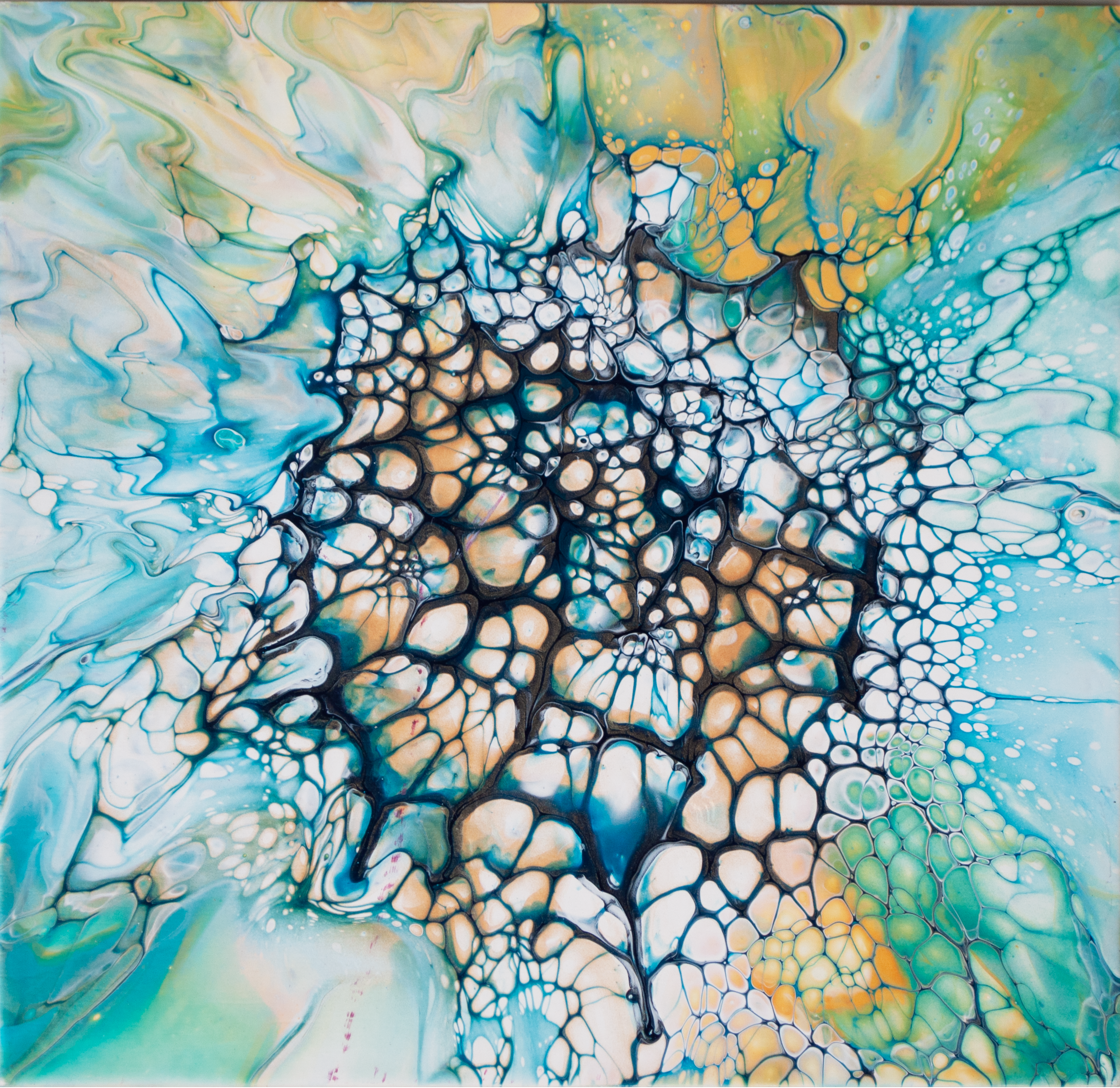 'Deseret' Abstract Fluid Art Painting (10x10" cradled board)