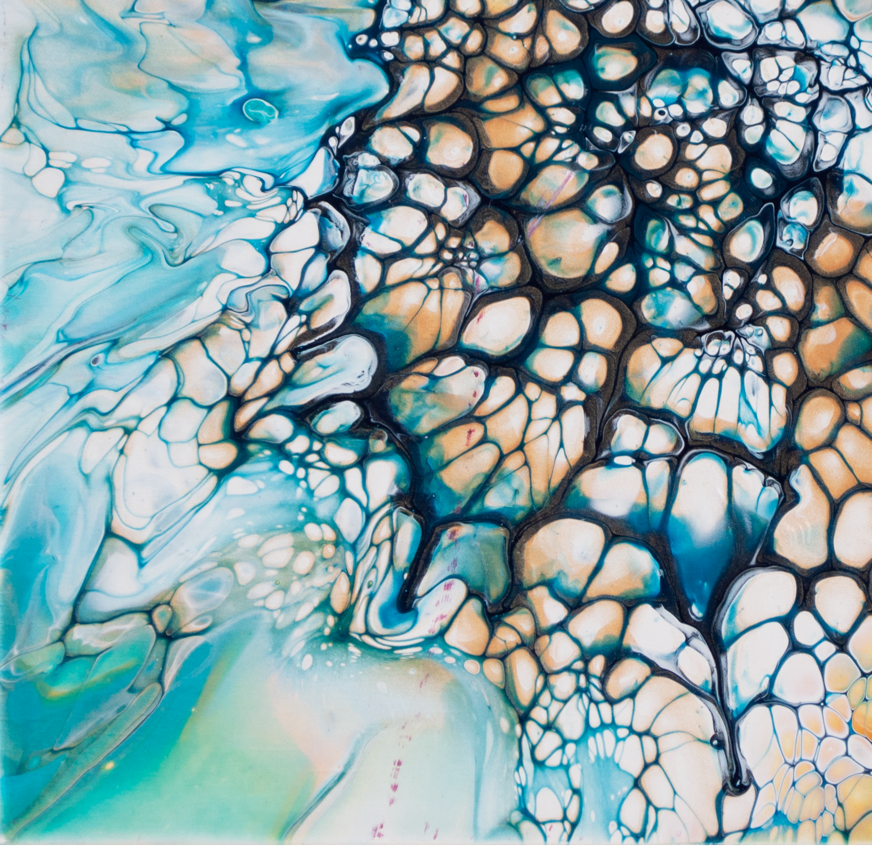 'Deseret' Abstract Fluid Art Painting (10x10" cradled board)