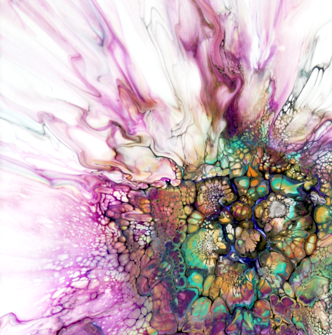 'Purple Peony’ Abstract Fluid Art (12x12" cradled wood)