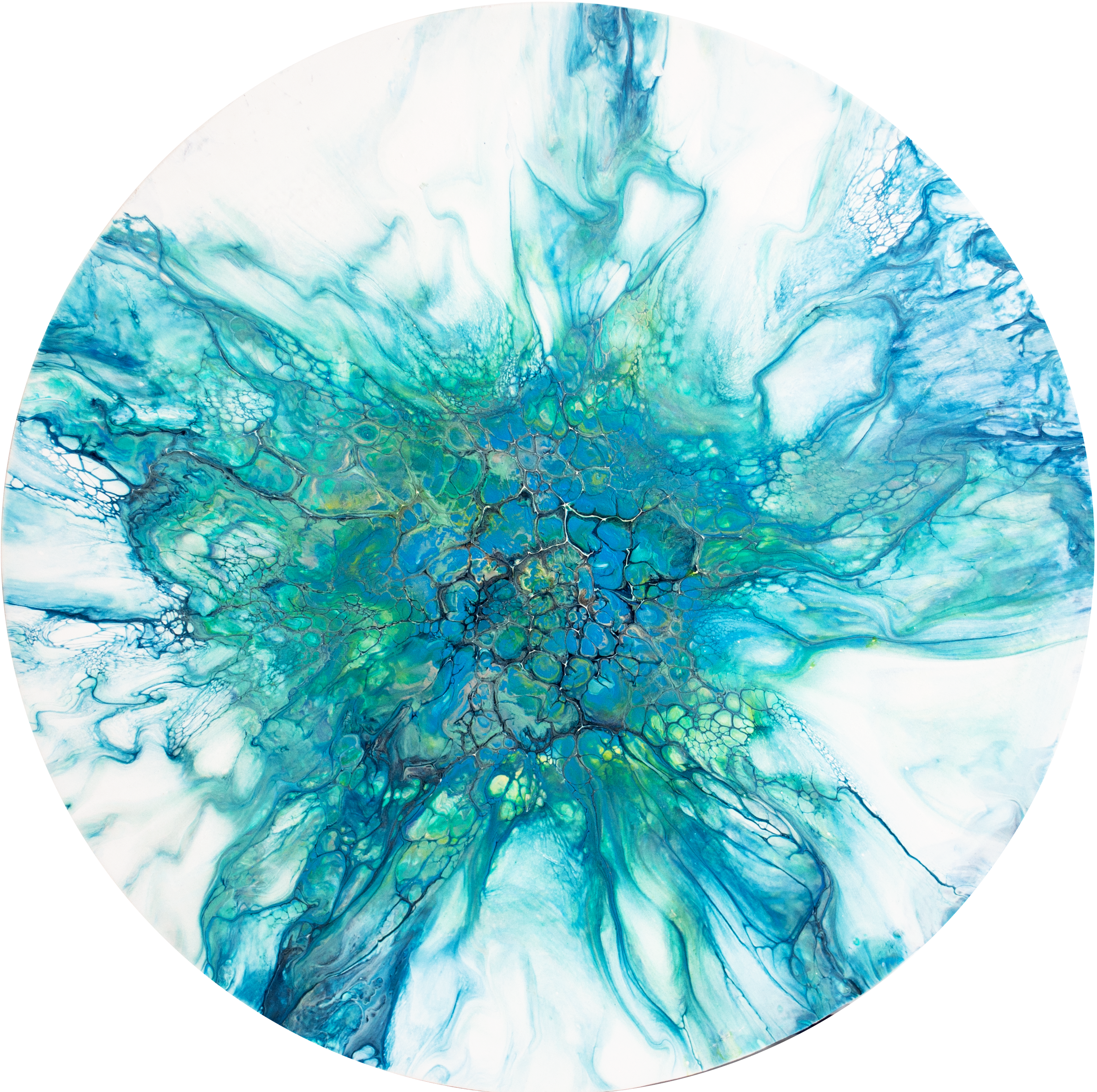 'Blue Hydrangea' Abstract Round Acrylic Art (14.5" round board)