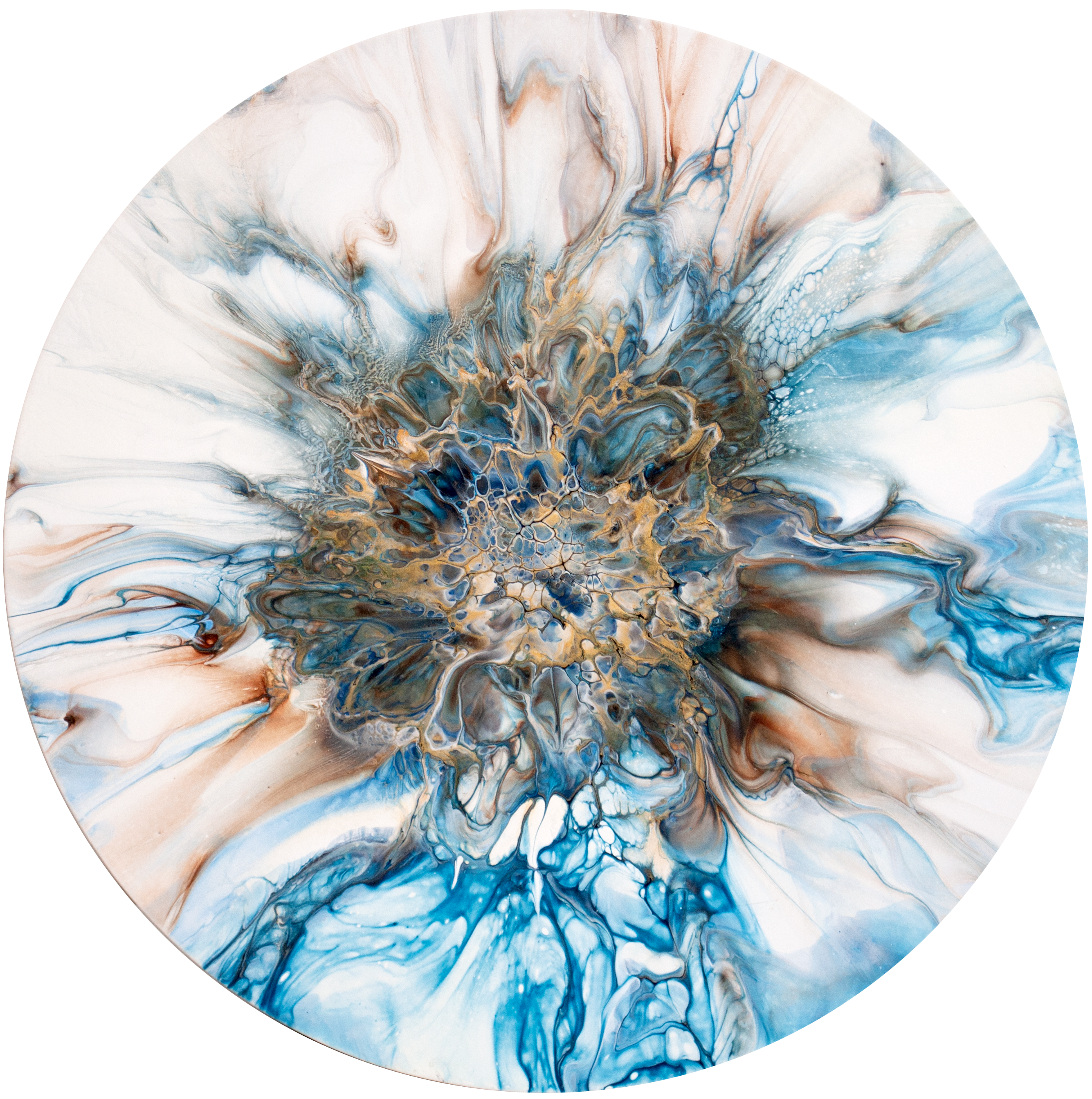 'Turquoise Stone' Abstract Resin Art (17 5/8" diameter wood)