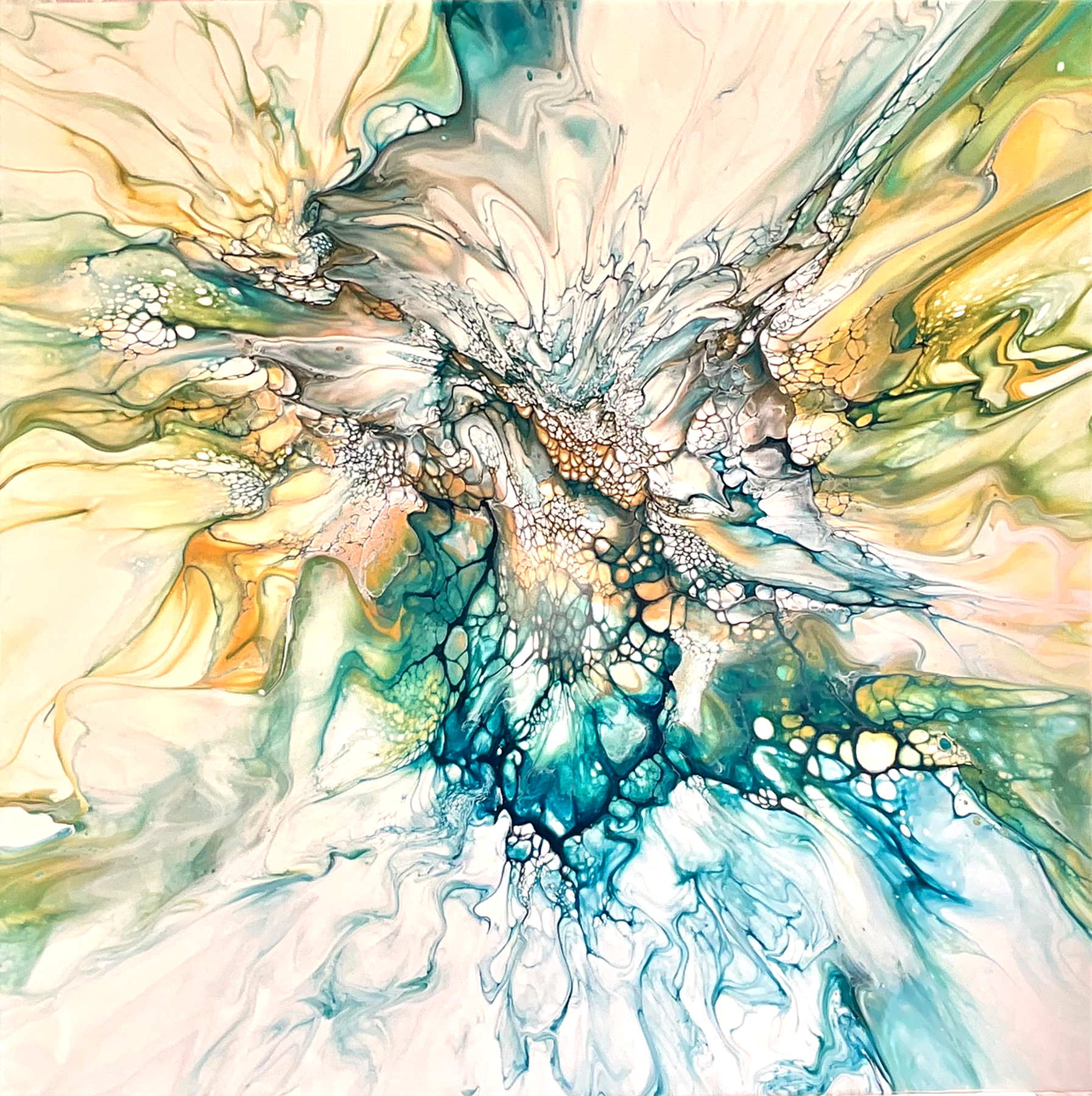 'Mother's Glory' Abstract Fluid Art Painting (24x24" HP canvas)