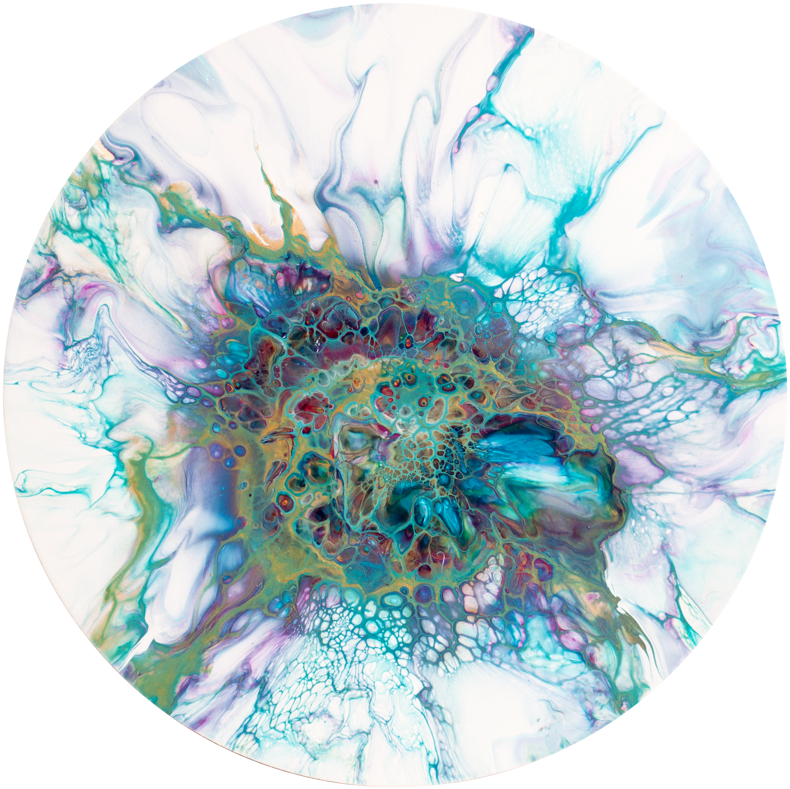 'Royal Bloom' Abstract Circular Art (13.5" diameter wood)