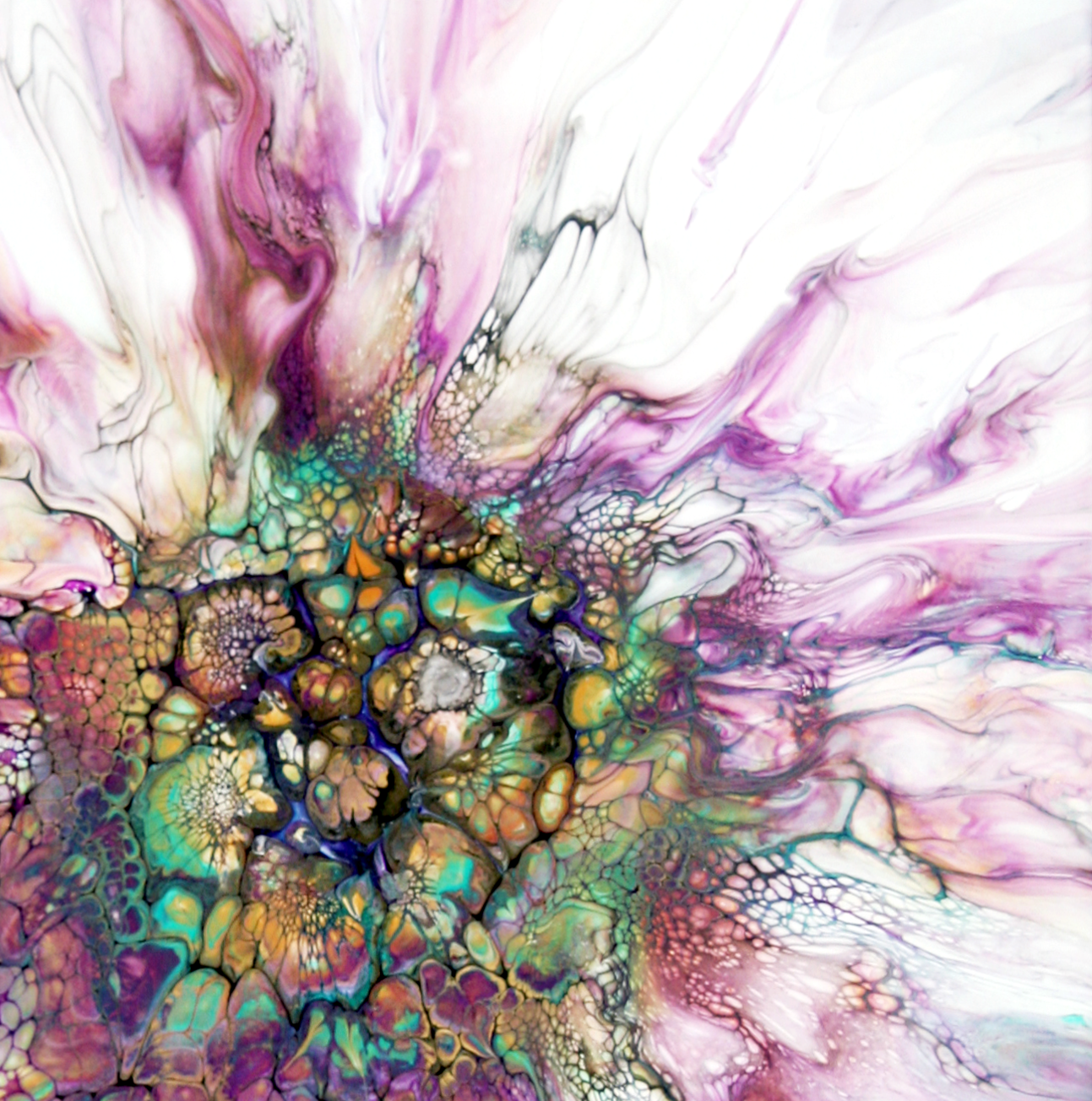 'Purple Peony’ Abstract Fluid Art (12x12" cradled wood)