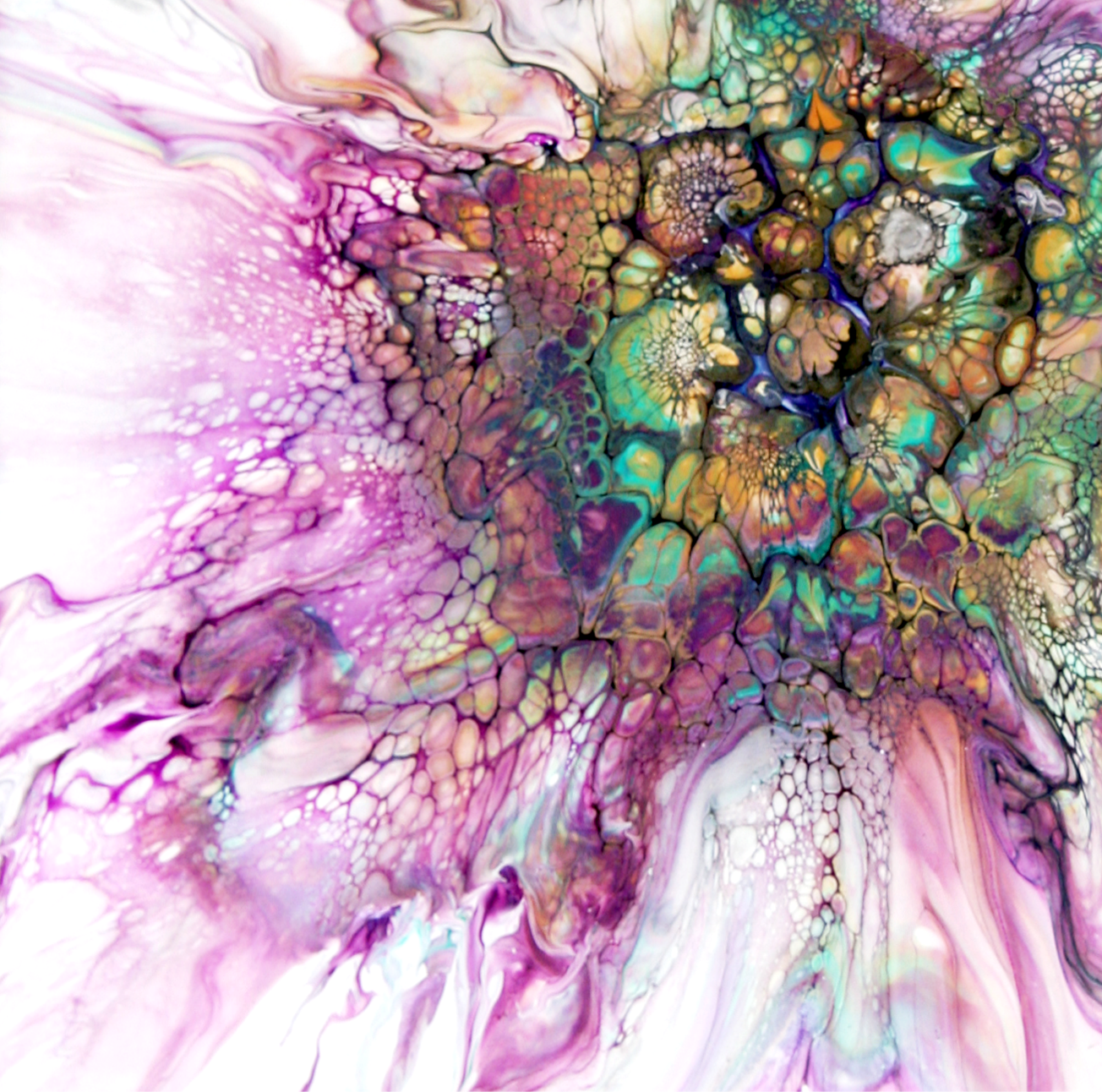 'Purple Peony’ Abstract Fluid Art (12x12" cradled wood)