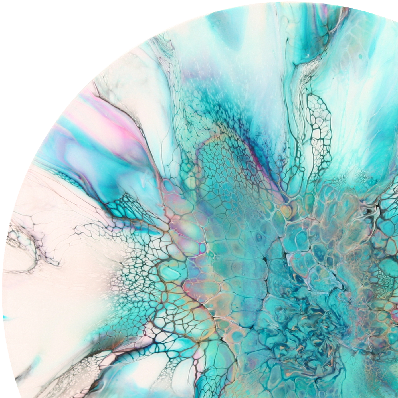'Paradisio' Abstract Fluid Art (20" diameter wood)