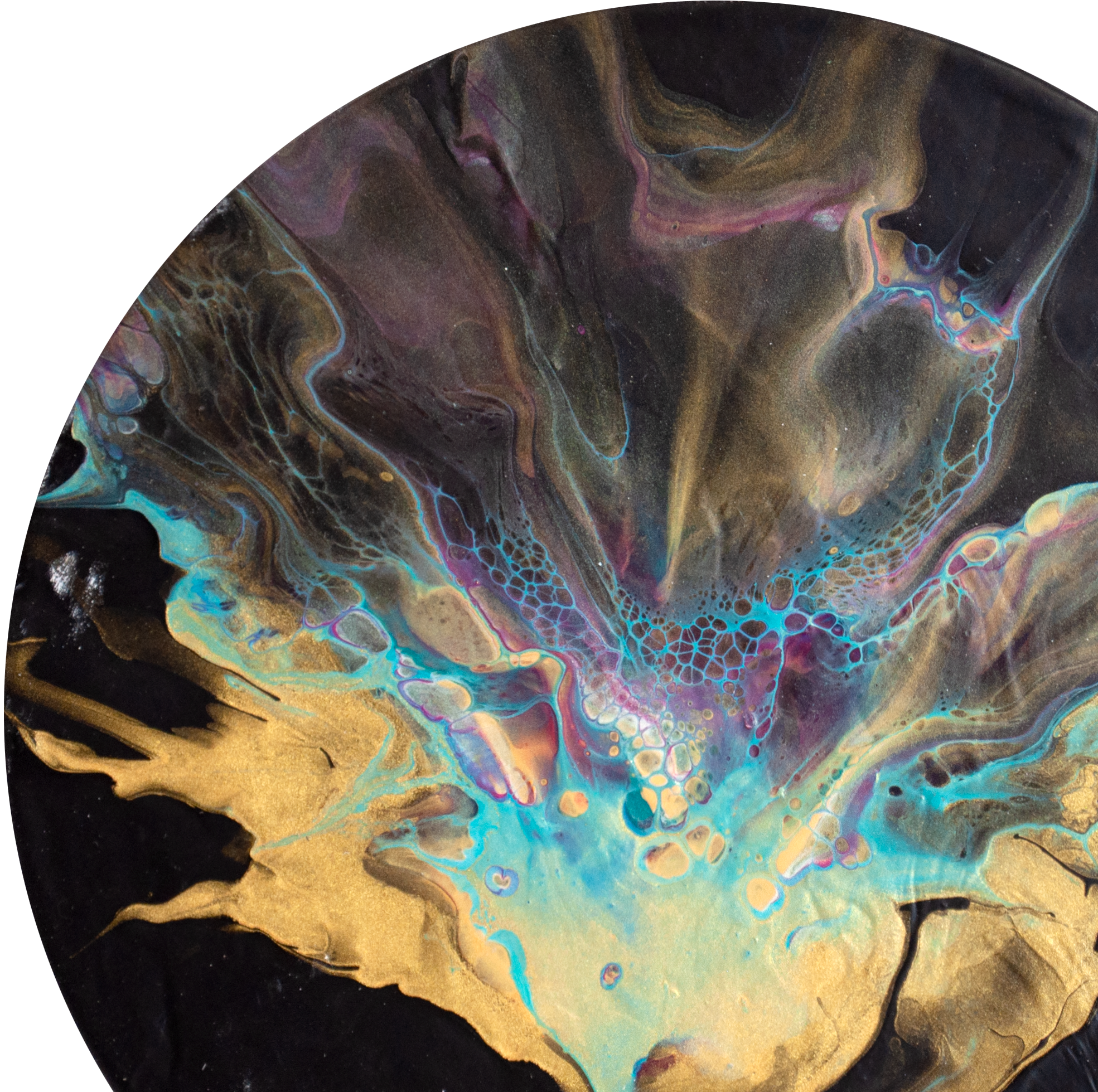 'Midnight Bloom' Abstract Fluid Art Canvas (9.75" diameter wood)