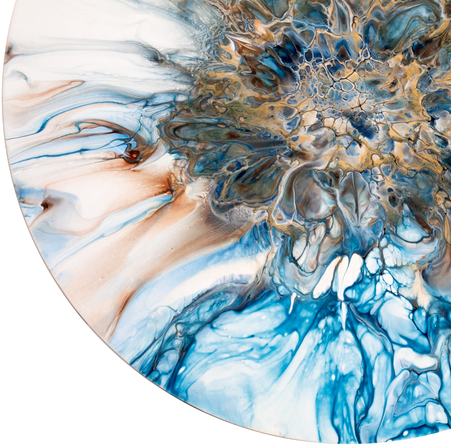 'Turquoise Stone' Abstract Resin Art (17 5/8" diameter wood)