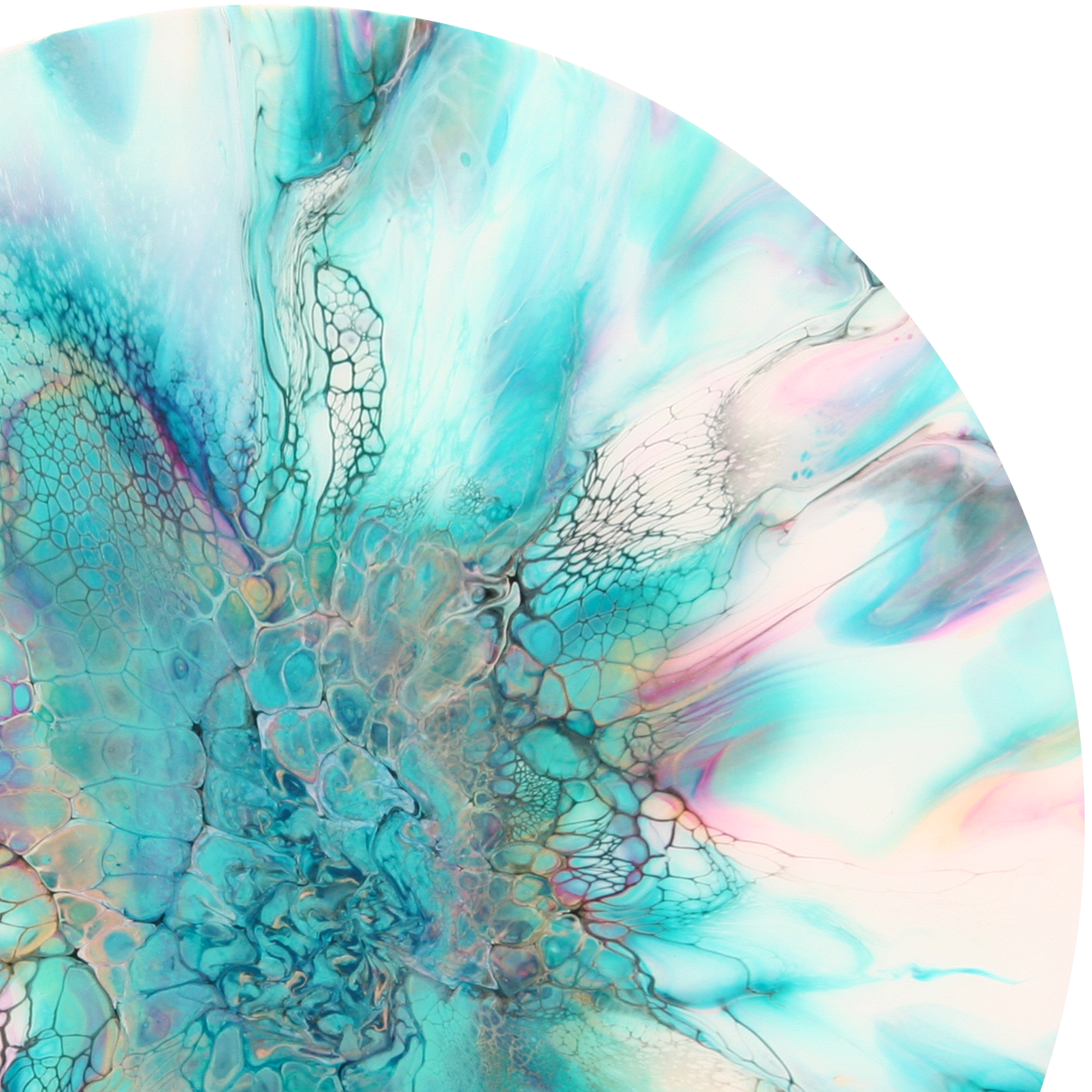 'Paradisio' Abstract Fluid Art (20" diameter wood)