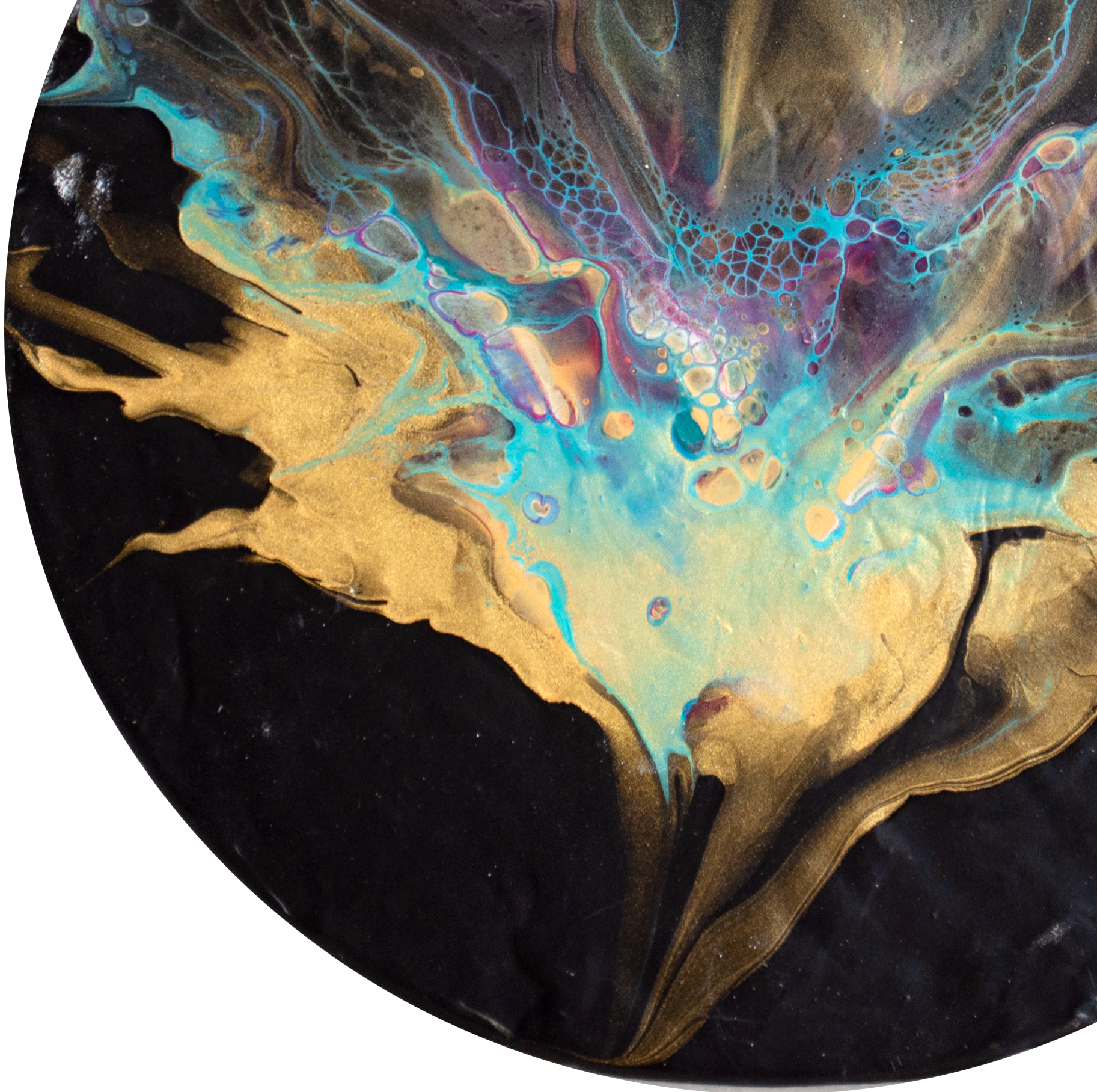 'Midnight Bloom' Abstract Fluid Art Canvas (9.75" diameter wood)