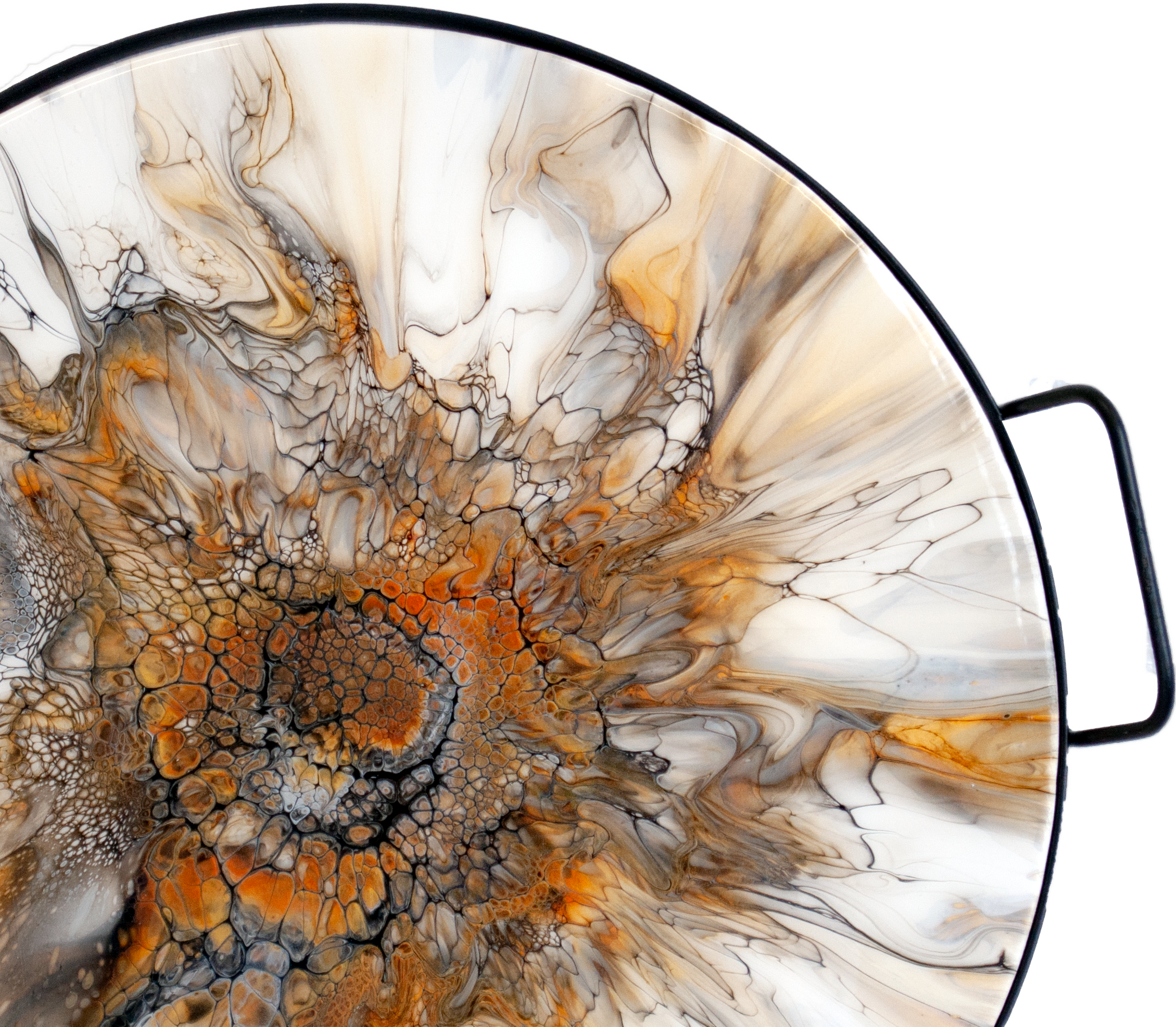 'Tiger Serving Tray' Abstract Art Resin Tray (14 5/8" diameter wood and metal)