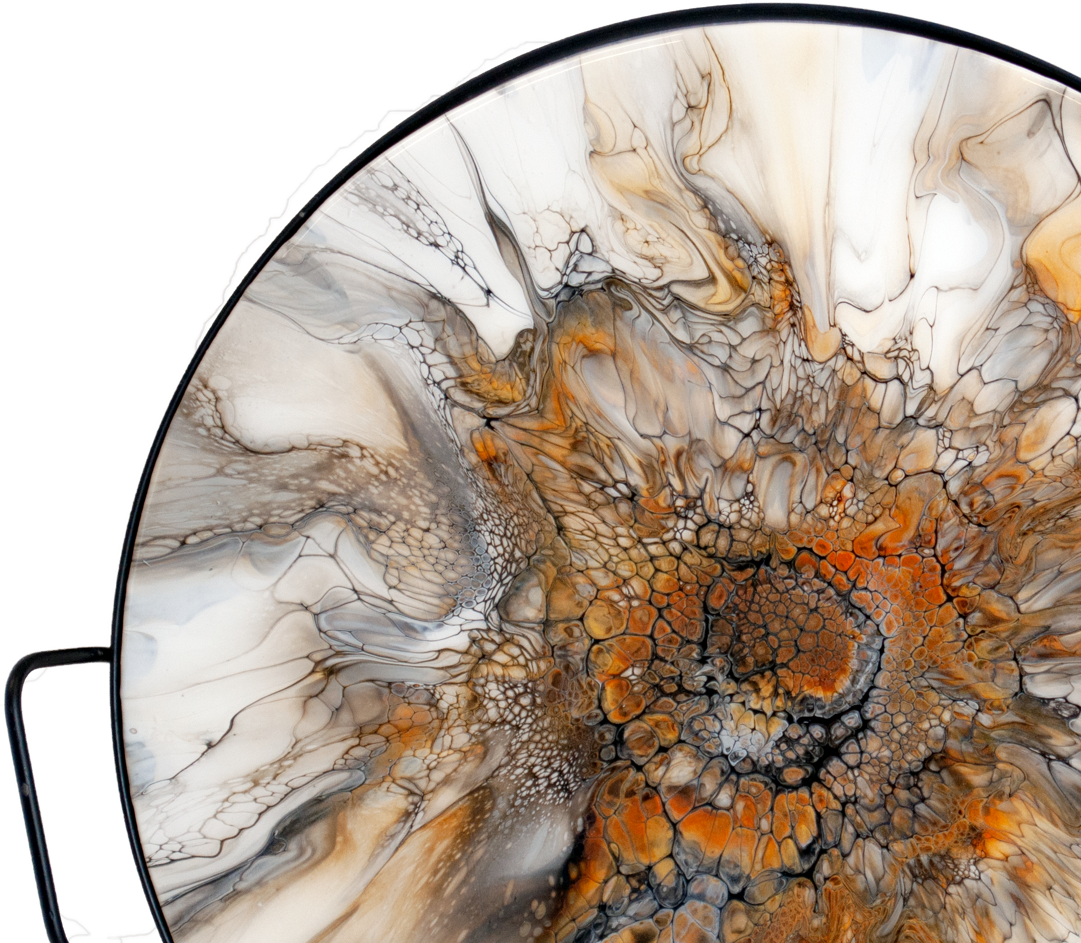 'Tiger Serving Tray' Abstract Art Resin Tray (14 5/8" diameter wood and metal)