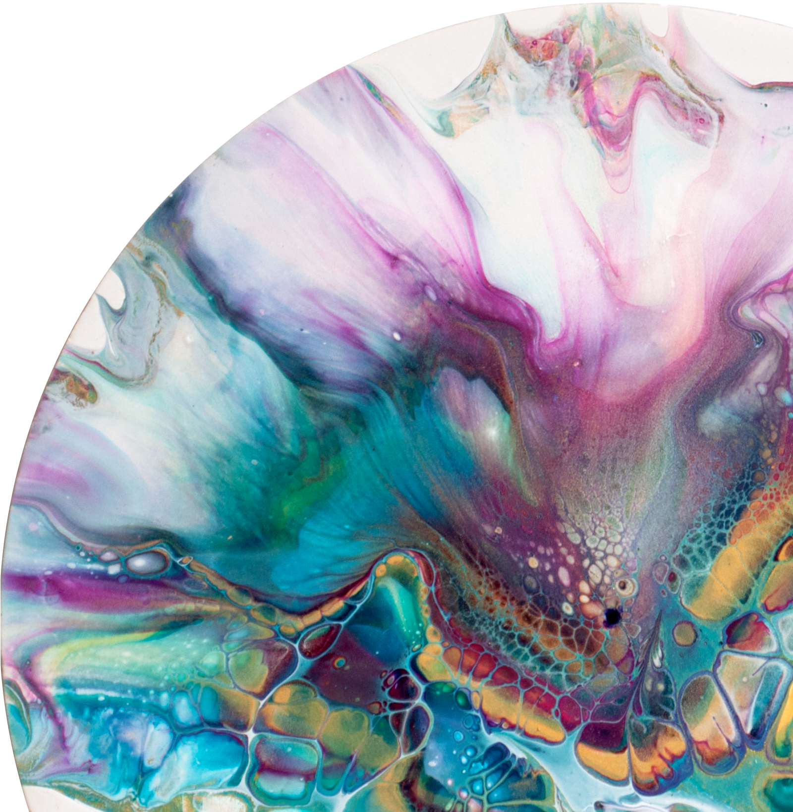'Rainbow Bloom' Abstract Fluid Art (7.5' diameter wood)