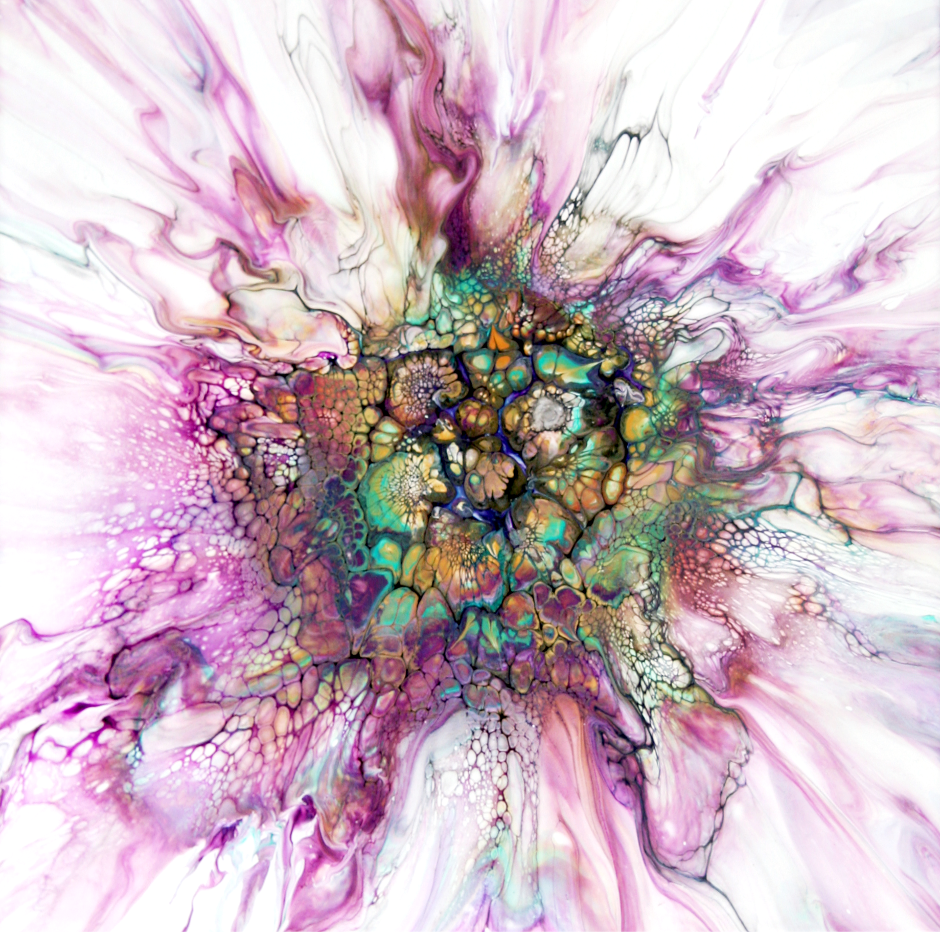 'Purple Peony’ Abstract Fluid Art (12x12" cradled wood)