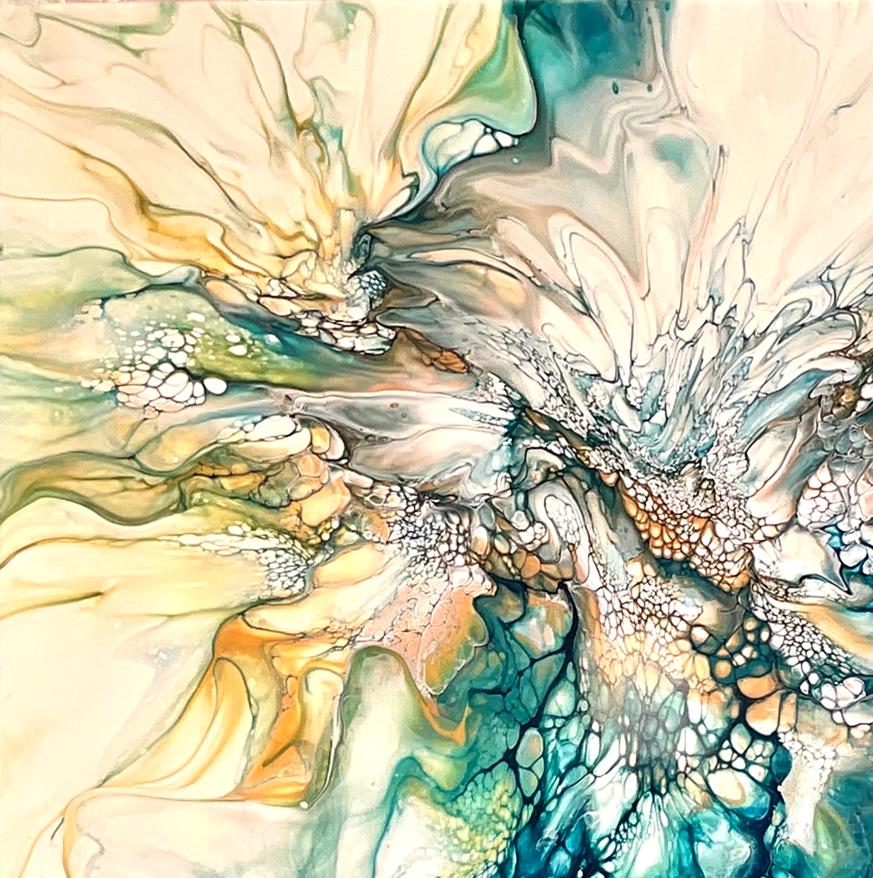 'Mother's Glory' Abstract Fluid Art Painting (24x24" HP canvas)