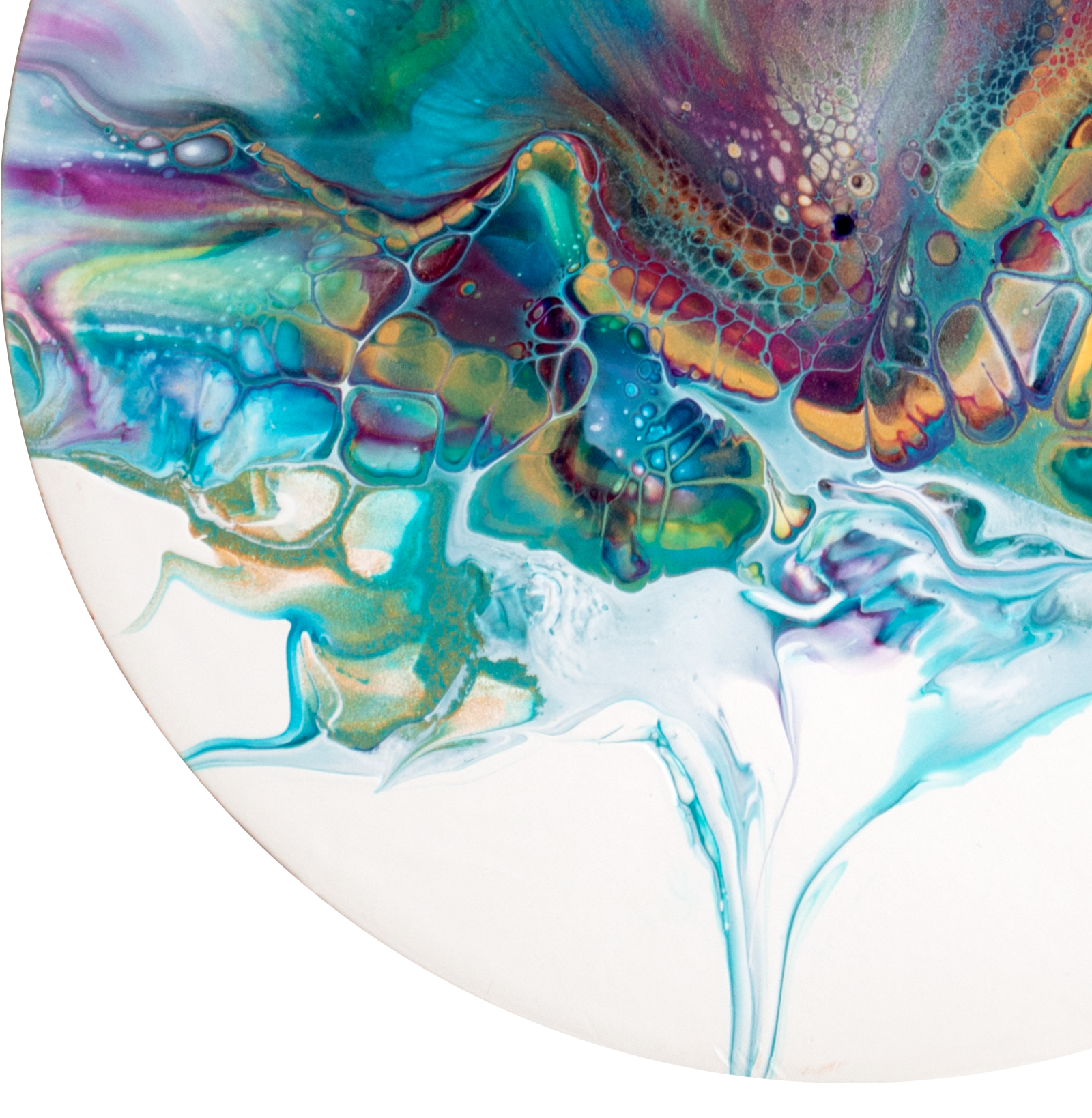 'Rainbow Bloom' Abstract Fluid Art (7.5' diameter wood)