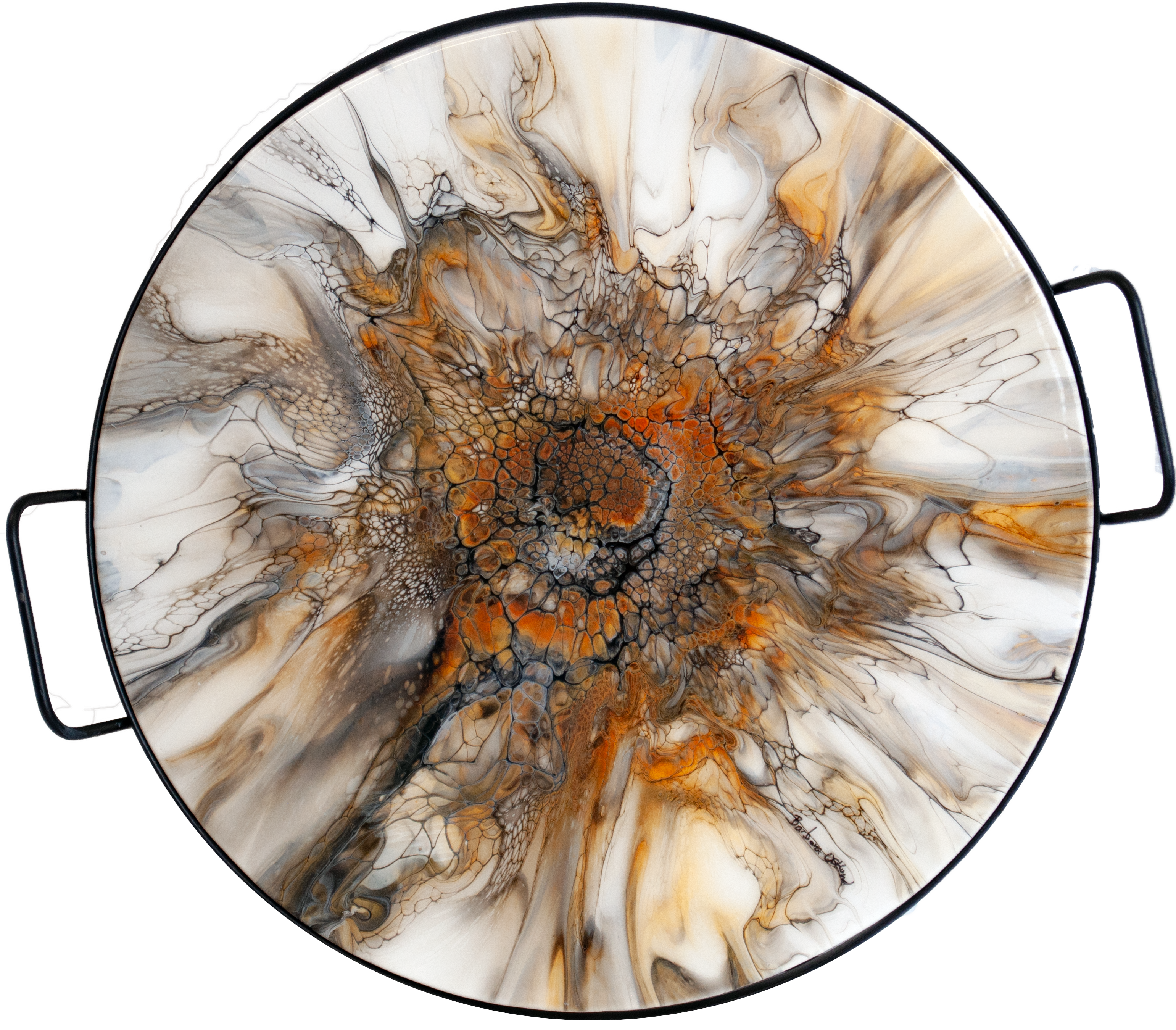'Tiger Serving Tray' Abstract Art Resin Tray (14 5/8" diameter wood and metal)