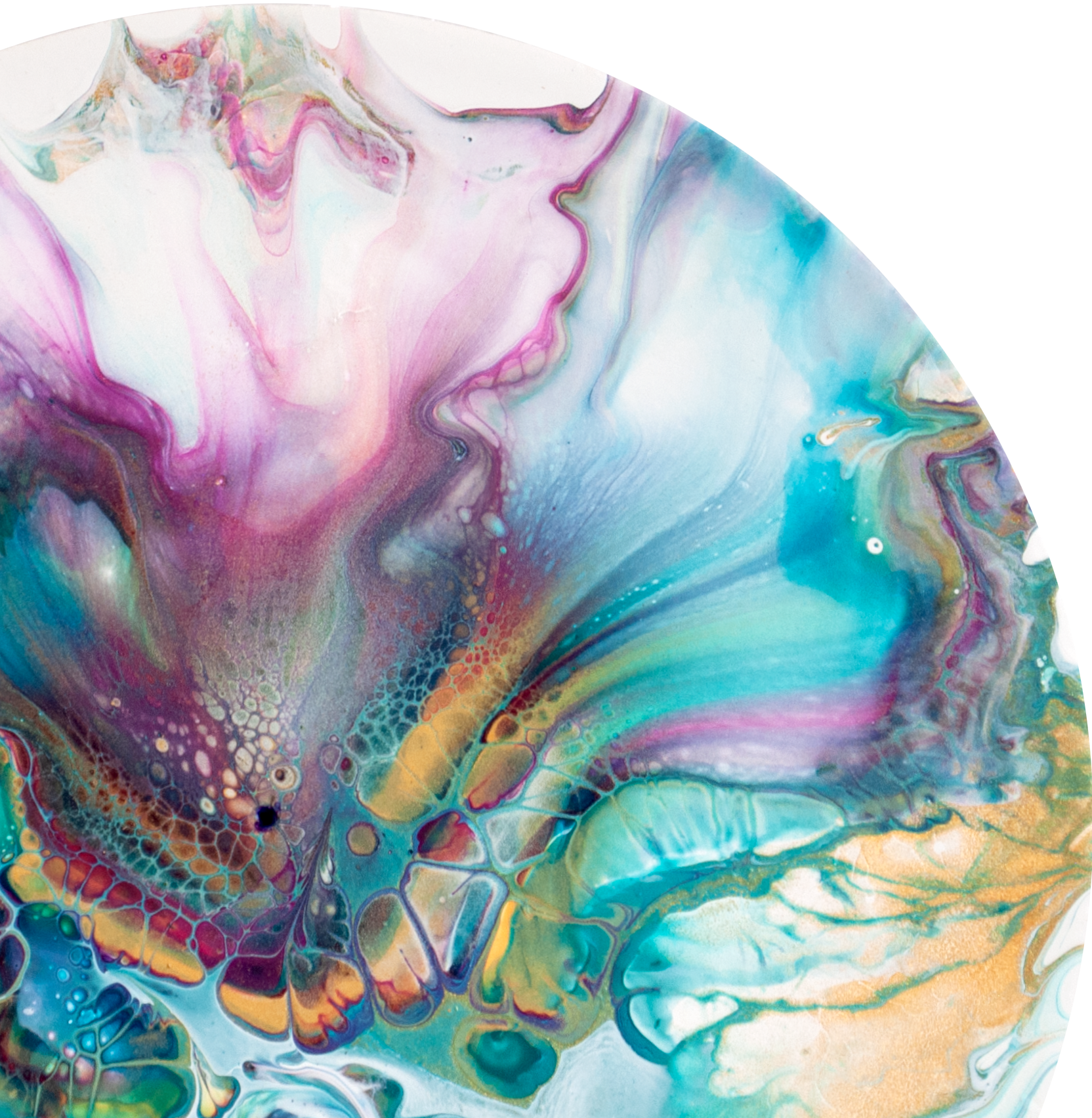 'Rainbow Bloom' Abstract Fluid Art (7.5' diameter wood)