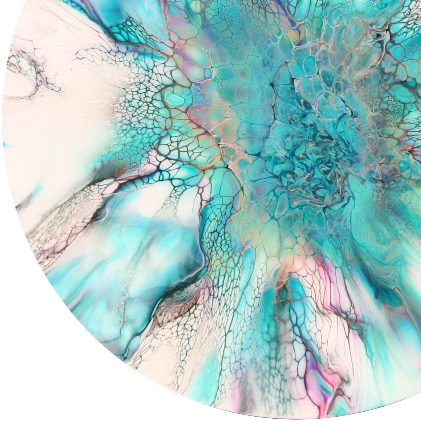 'Paradisio' Abstract Fluid Art (20" diameter wood)