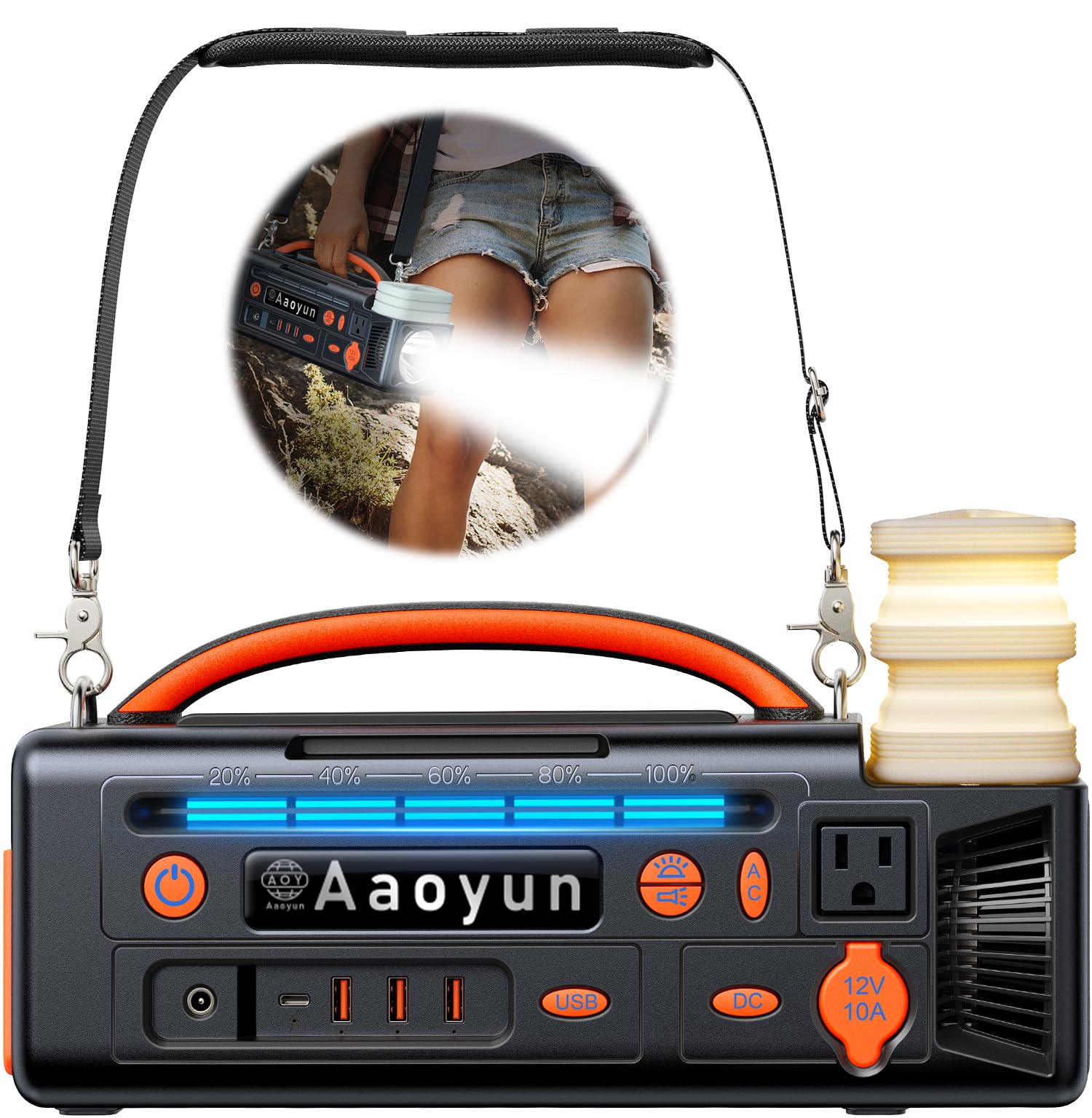 Portable Power Station 300W, 296Wh Solar Generator with 100W USB-C In/Output, Night Light & LED Flashlight, Compact Camping Battery with Strap for Outdoor CPAP Home Backup Emergency