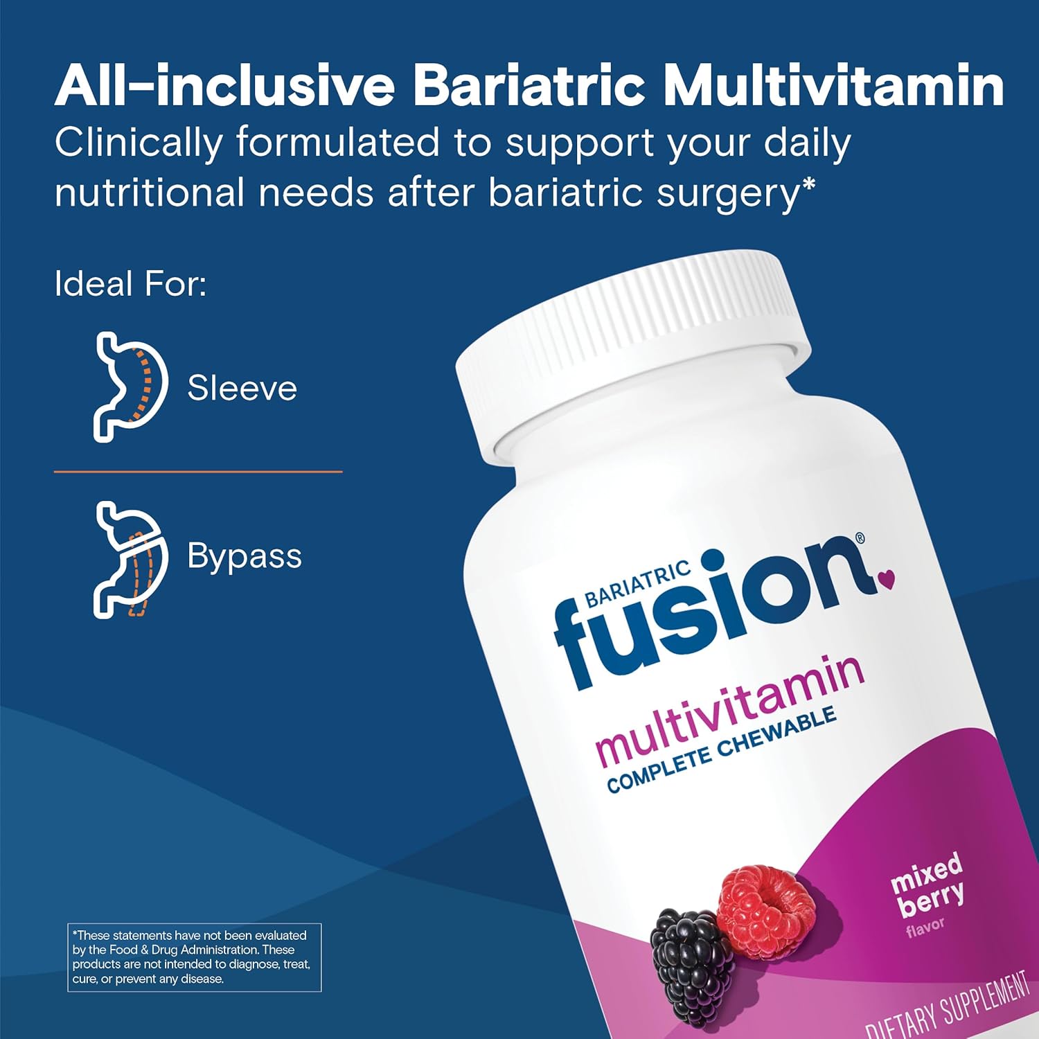 Fusion Bariatric Multivitamin with Iron Complete Chewable | Mixed Berry | Post Bariatric Vitamins for Gastric Bypass and Sleeve Gastrectomy | One Month Supply