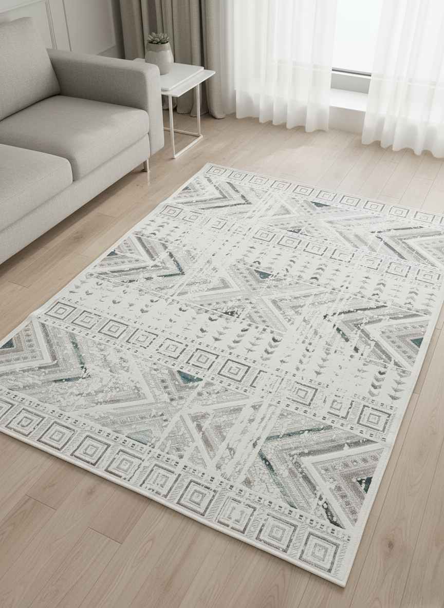 زربية بتصميم فاخر أزرق وأبيض