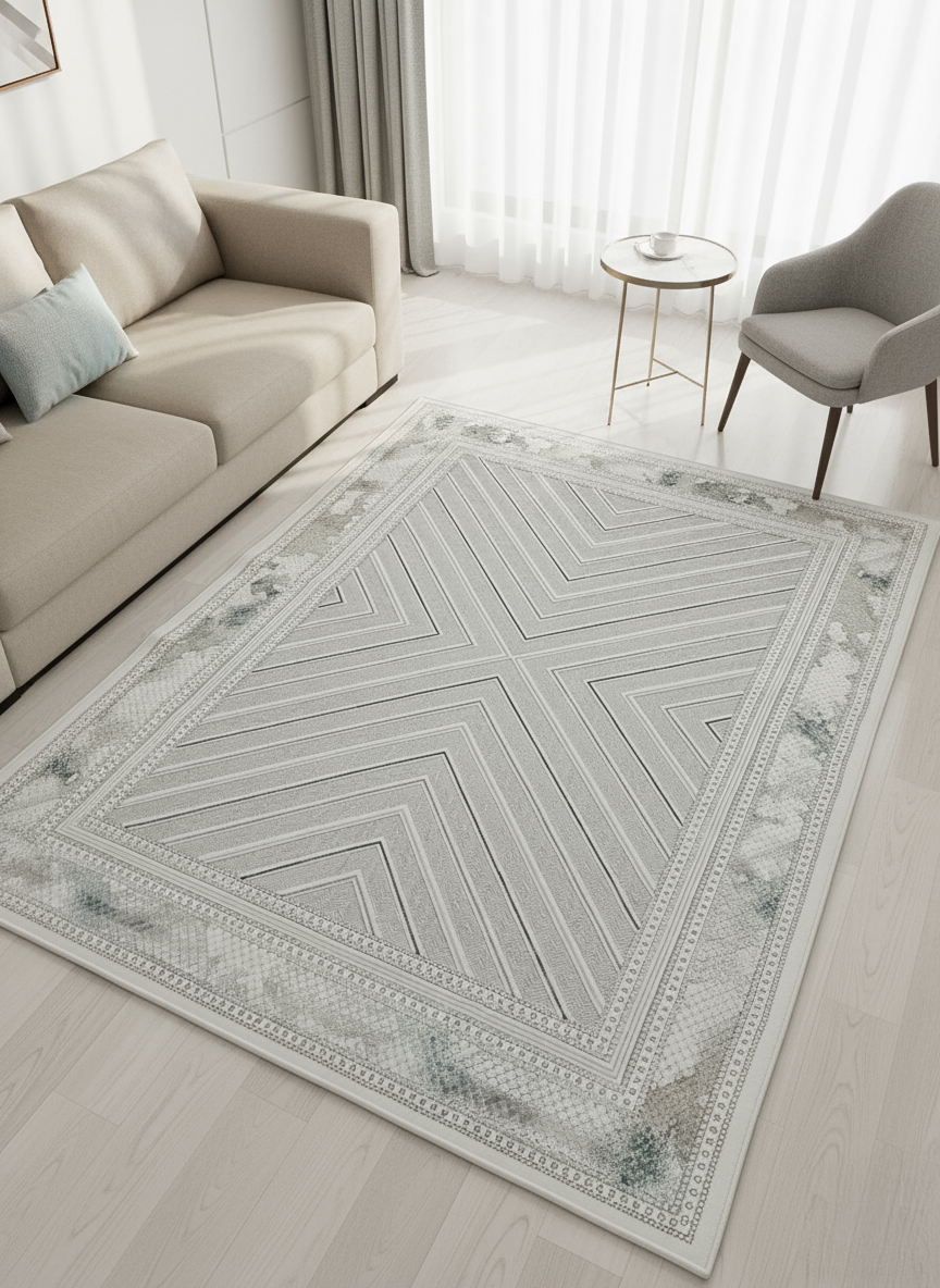 زربية بتصميم فاخر أزرق وأبيض