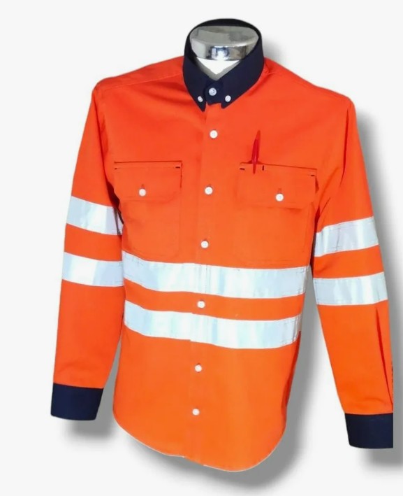 Camisa De Seguridad Industrial Gabardina Reflejante naranja