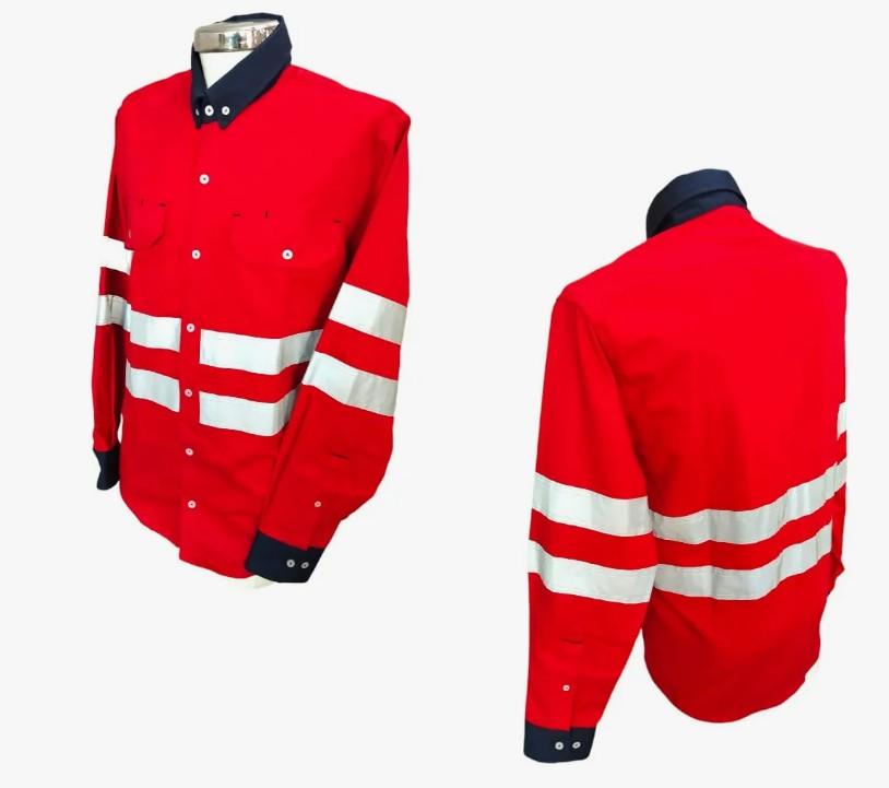 Camisa De Seguridad Industrial Gabardina Reflejante roja