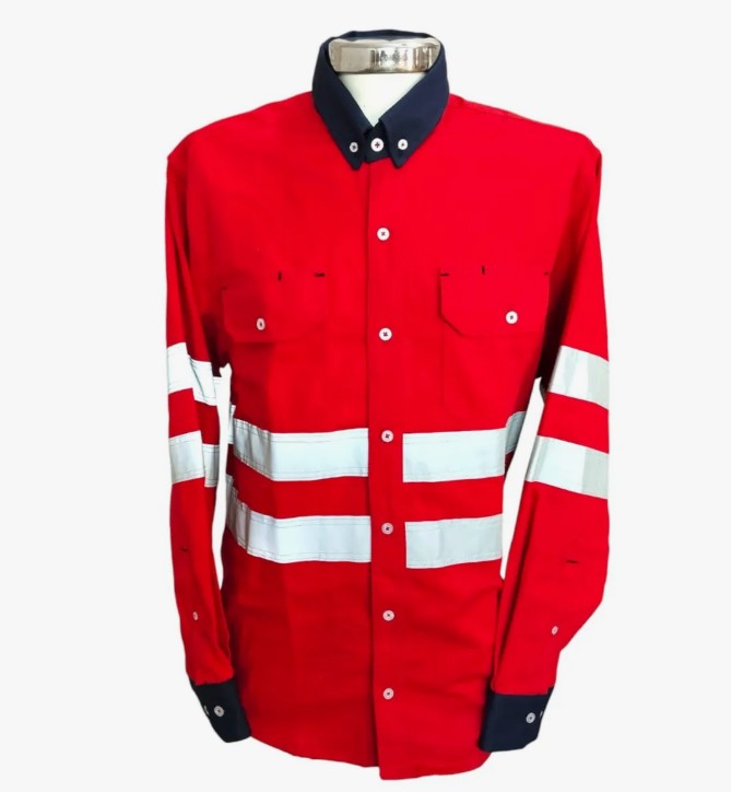 Camisa De Seguridad Industrial Gabardina Reflejante roja