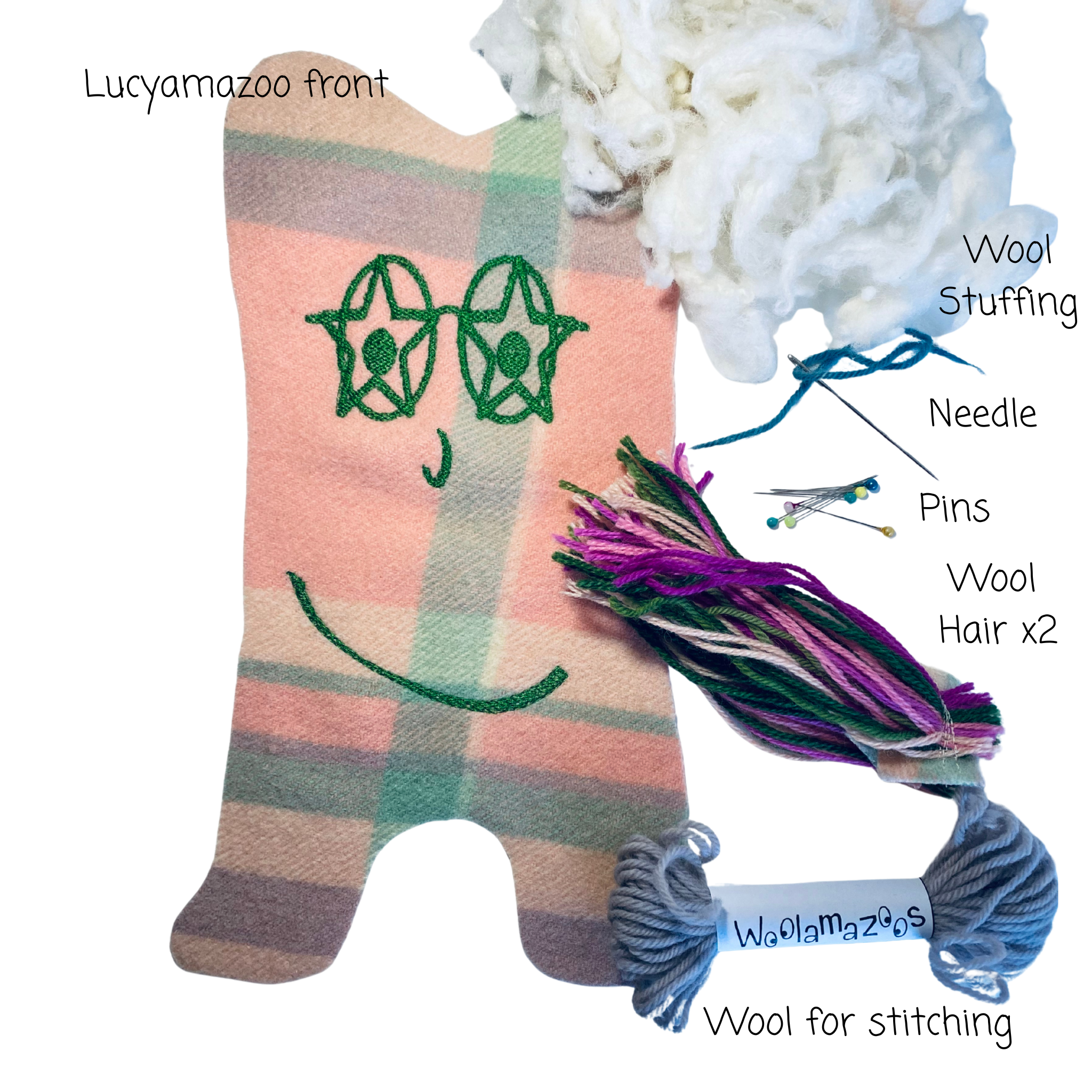 Lucyamazoo kit pink & green with multi-coloured hair