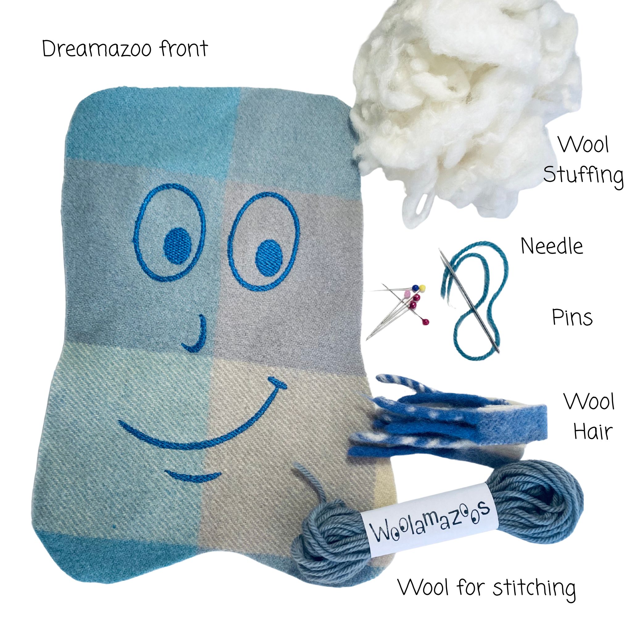 Dreamazoo kit blue with blue & white hair