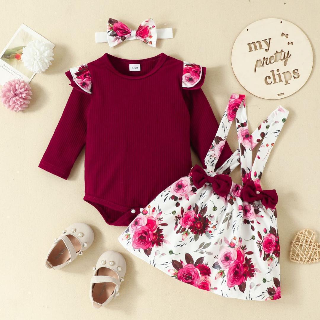 Ensemble bébé fille rouge et fleuri