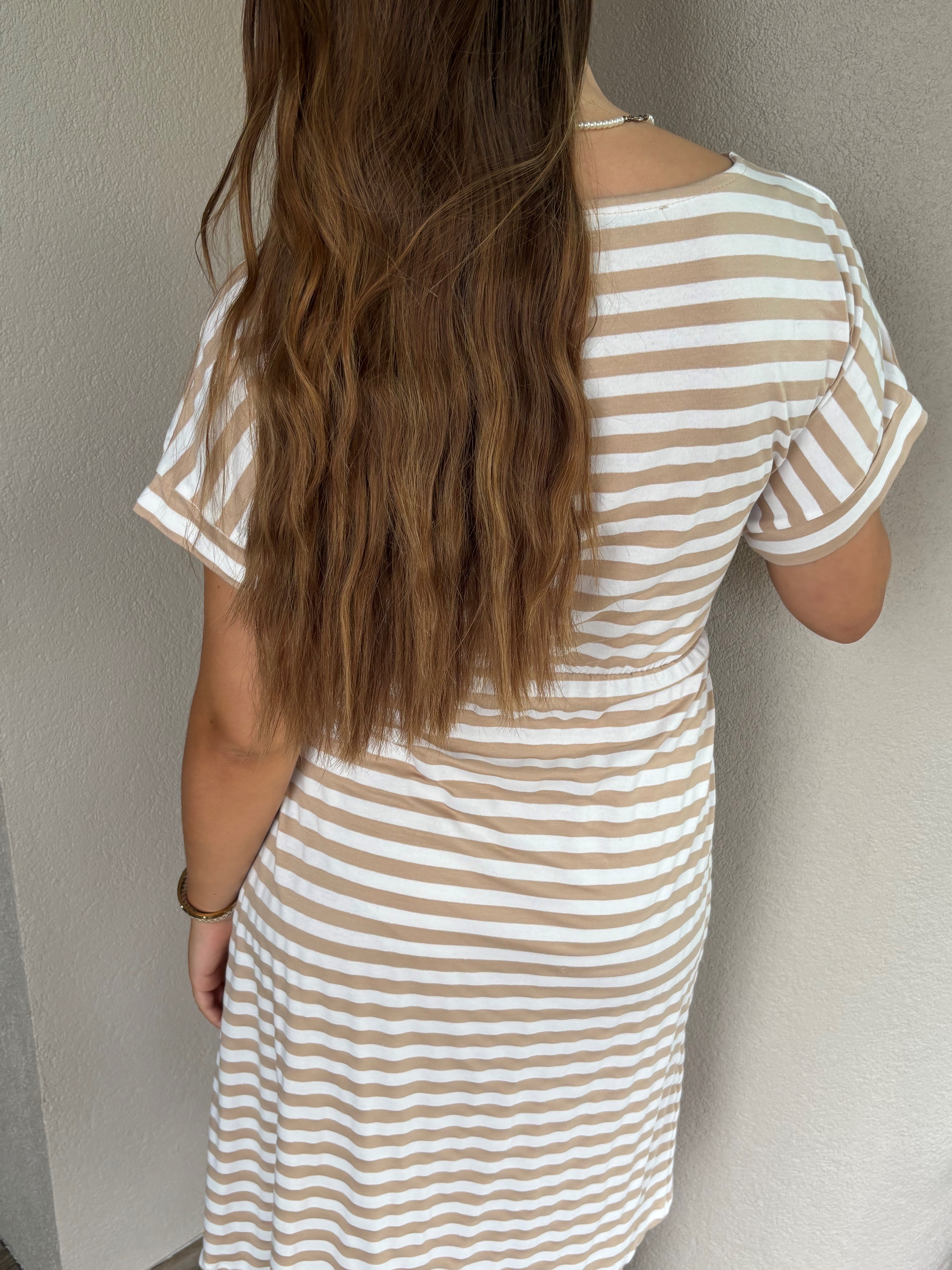 Robe Courte Rayée en Coton 