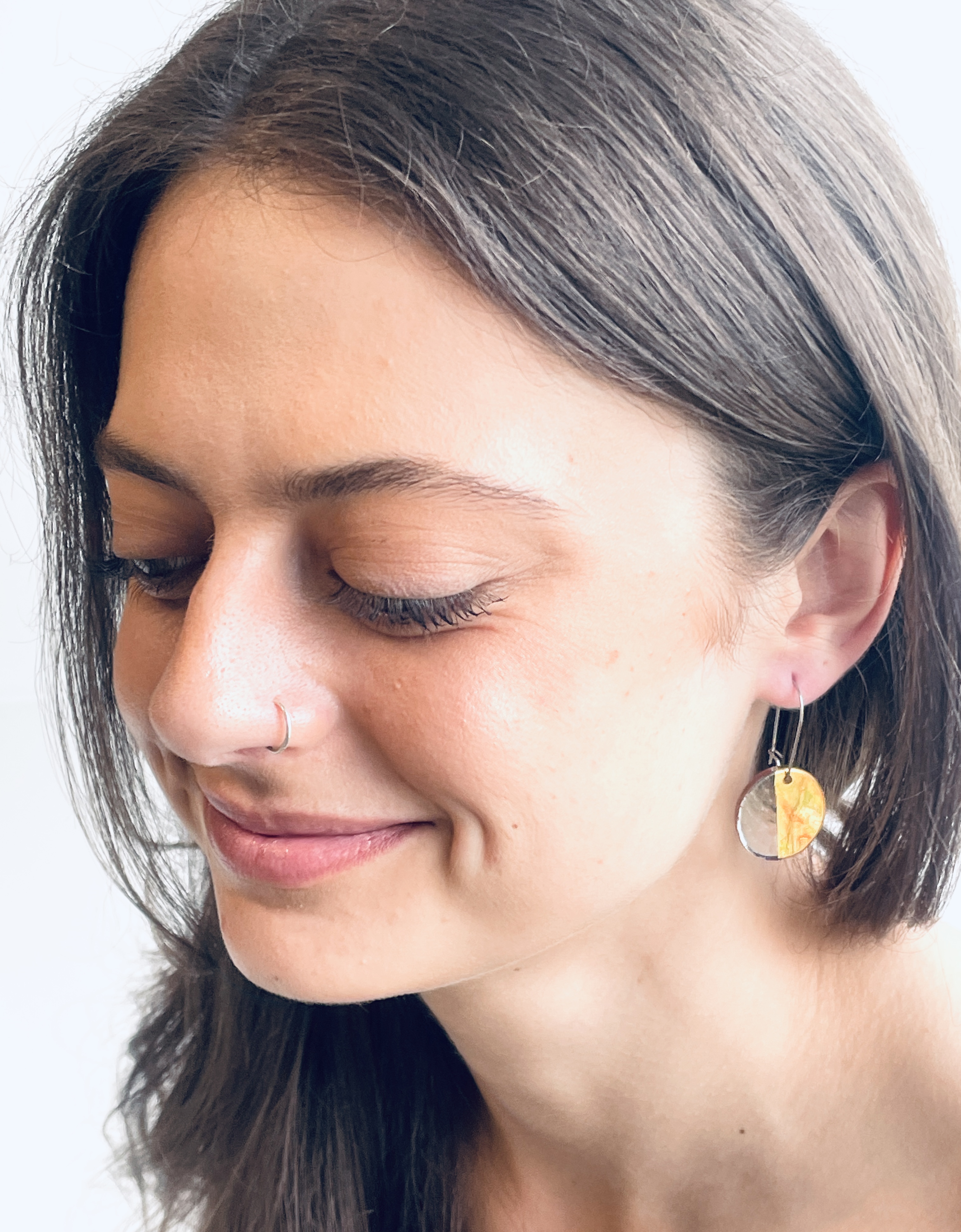 Gold and Silver Mini Moon Dangle Earrings