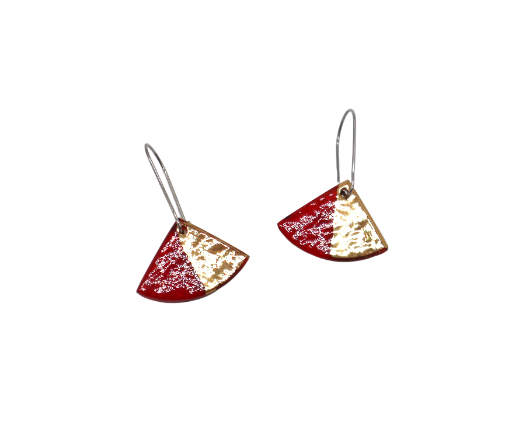 Red and Gold Ginkgo Earrings