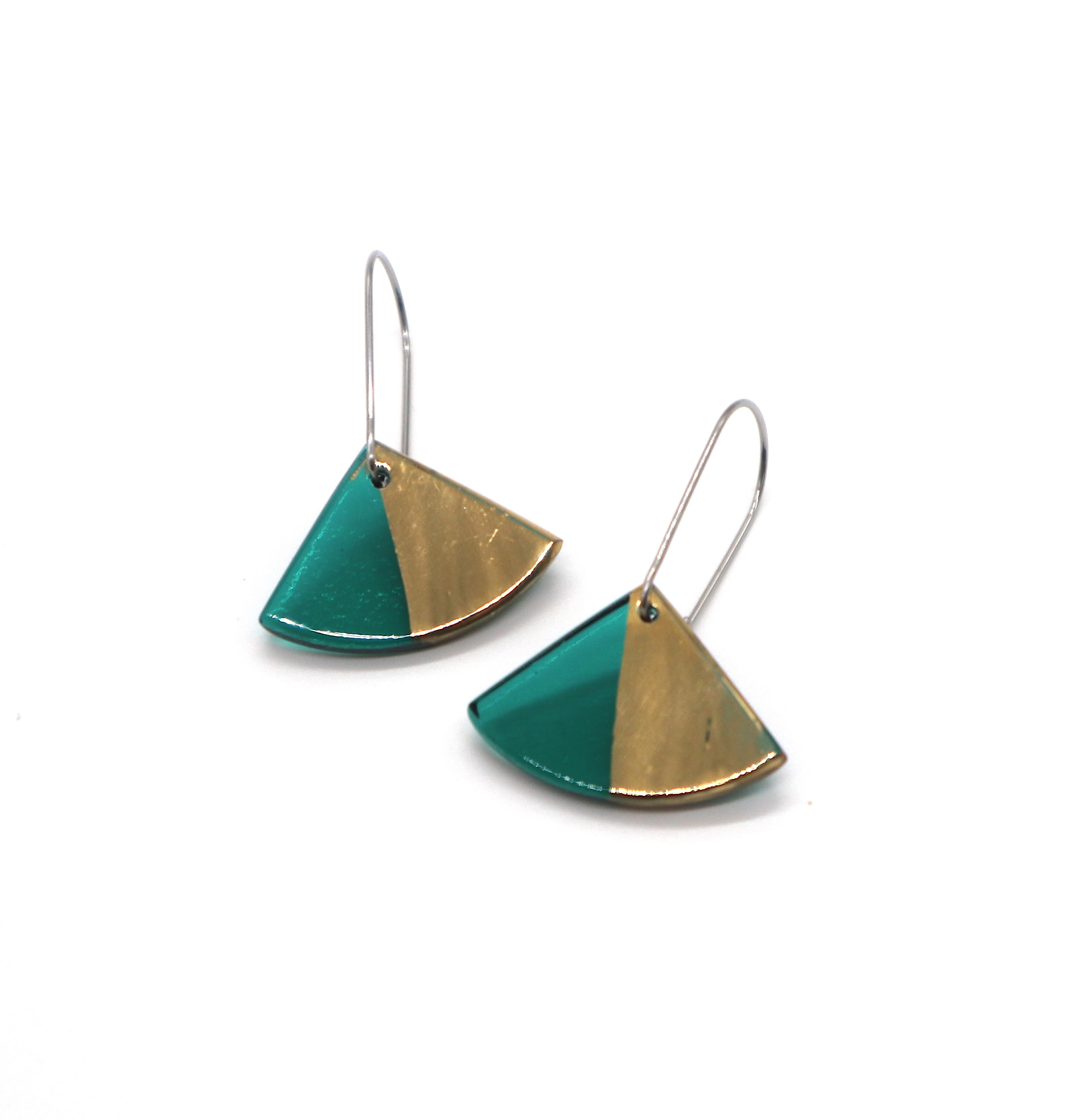 Green and Gold lustre Ginkgo Earrings