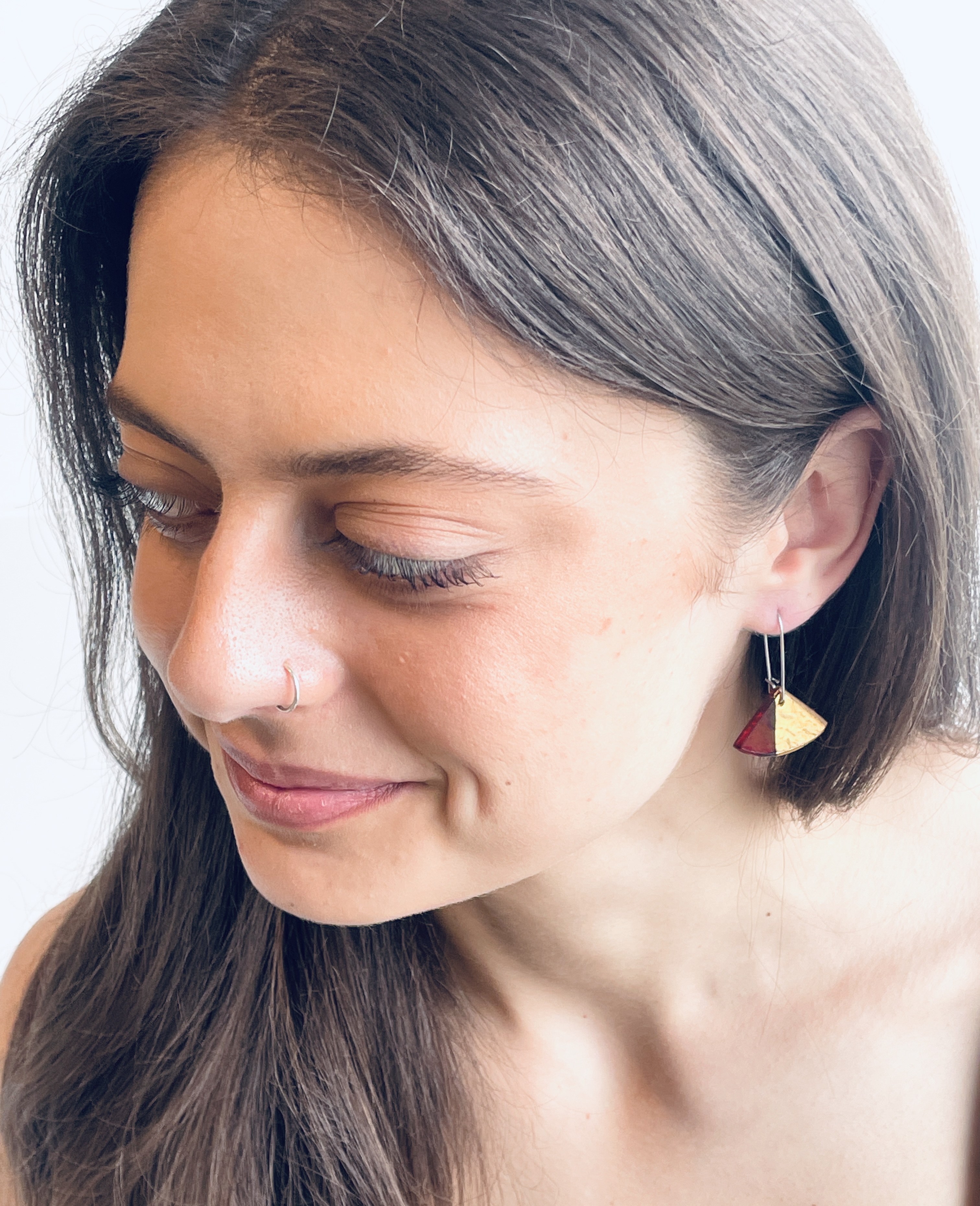 Red and Gold Ginkgo Earrings