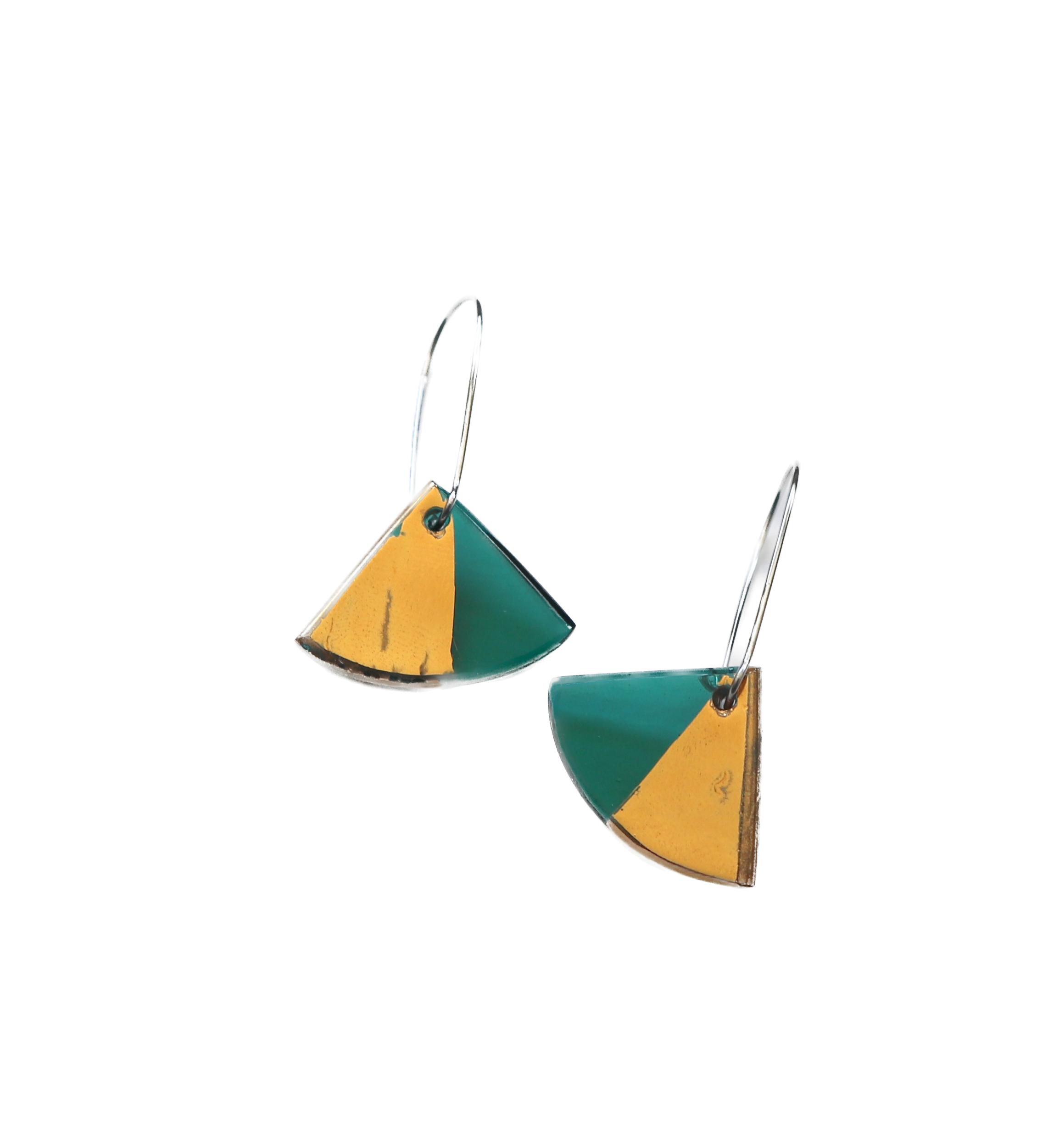 Green and Gold lustre Ginkgo Earrings