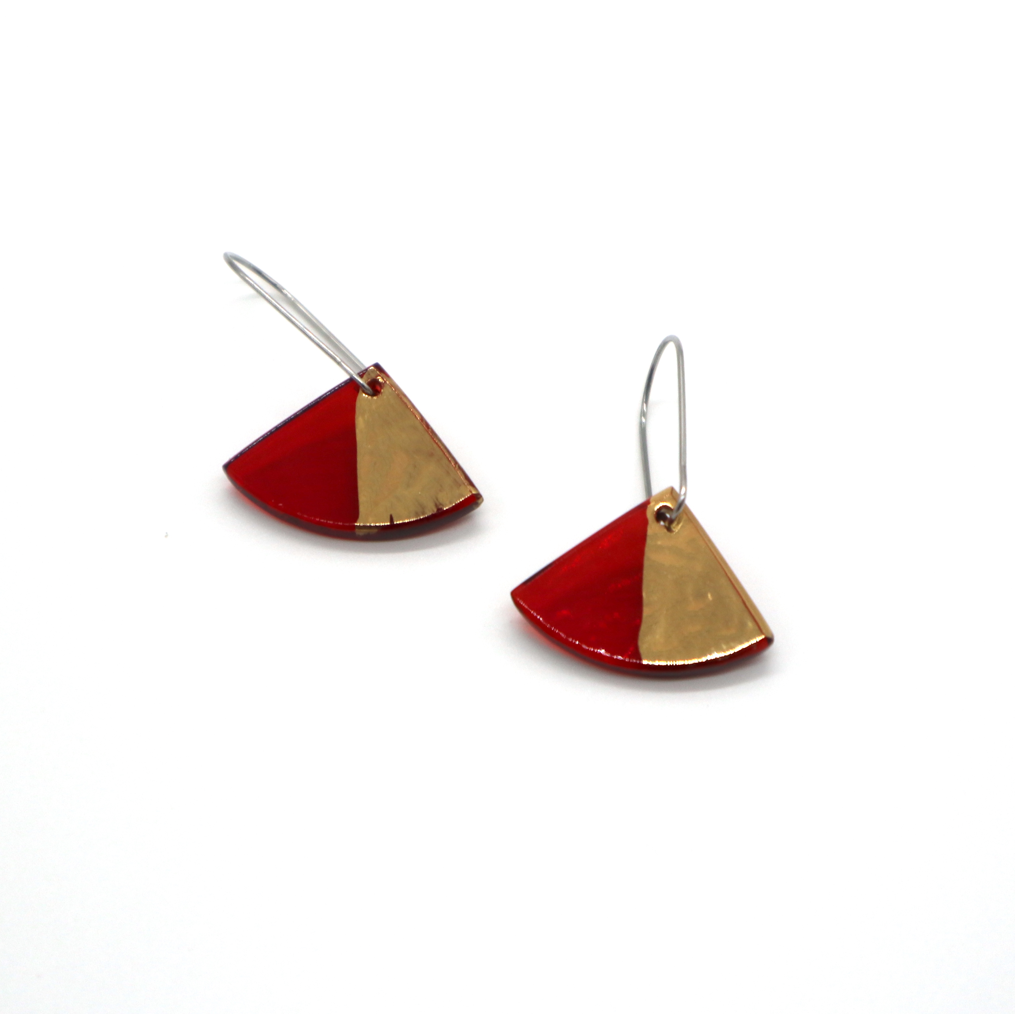 Red and Gold Ginkgo Earrings