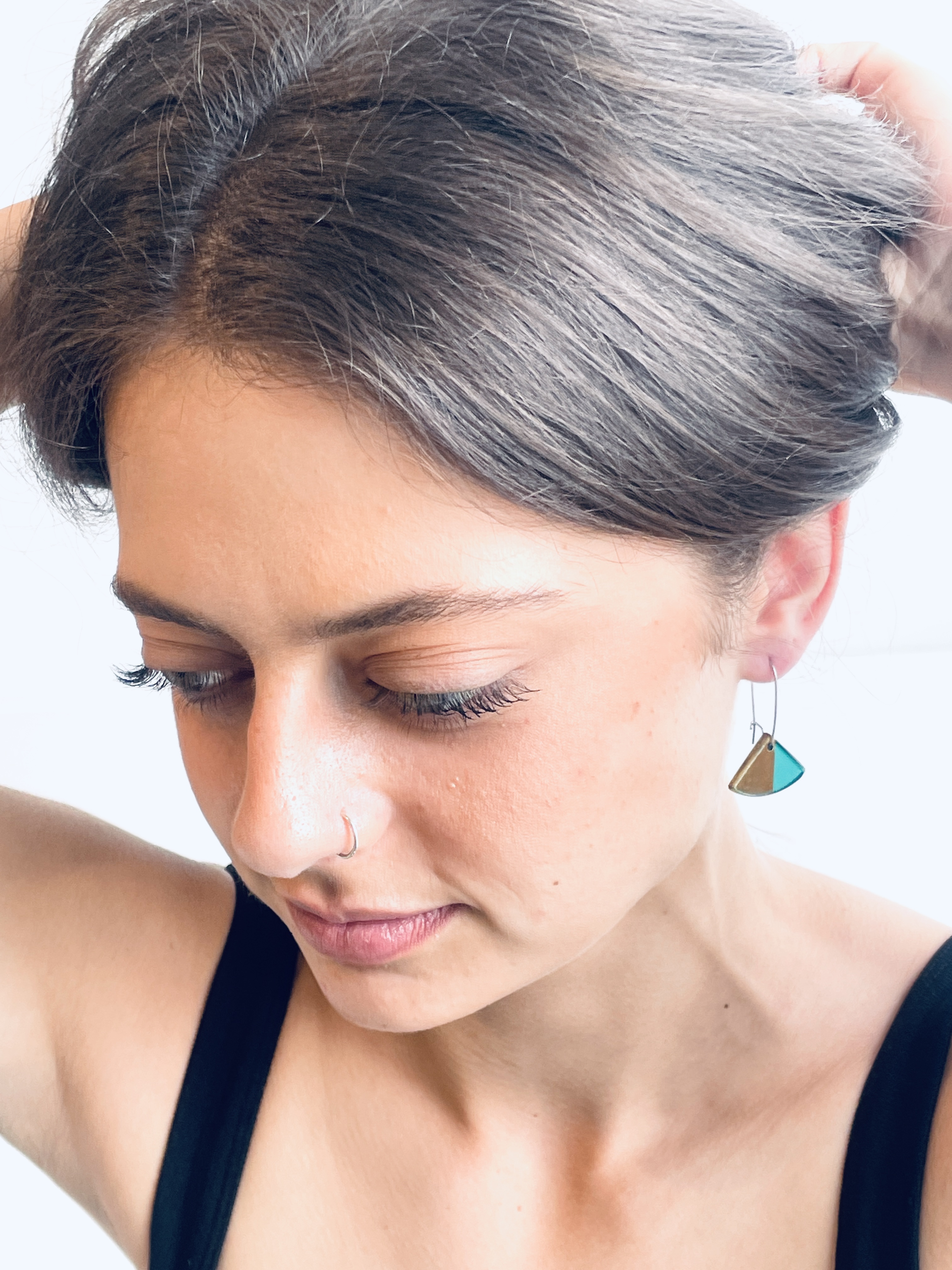 Green and Gold lustre Ginkgo Earrings