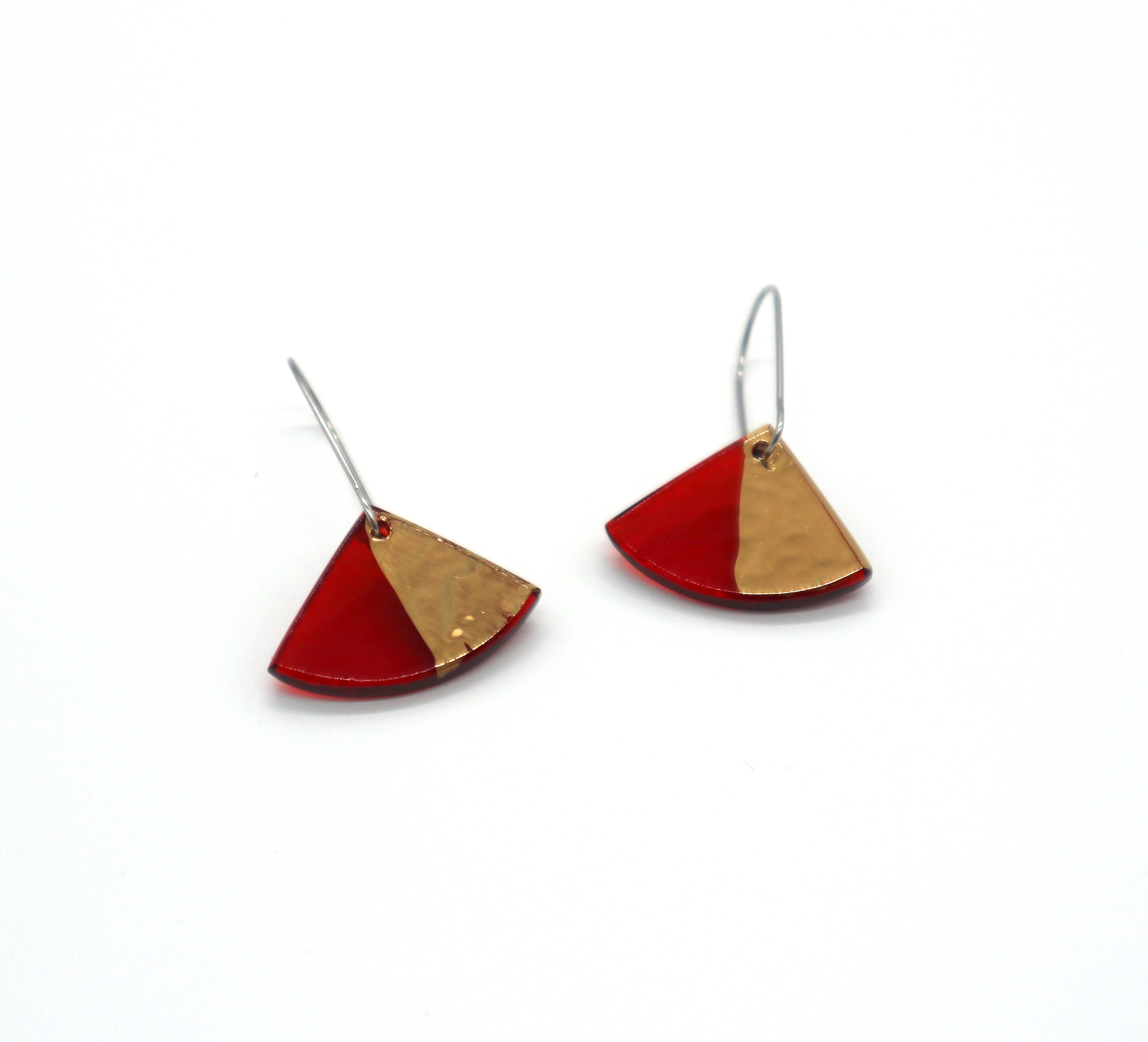 Red and Gold Ginkgo Earrings