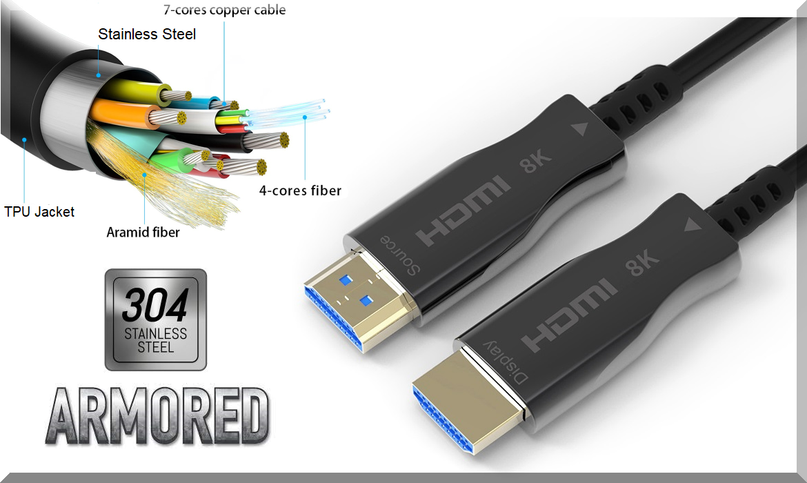  HDMI AOC FIBER CABLE ARMOURED 2,0 4K 10M 