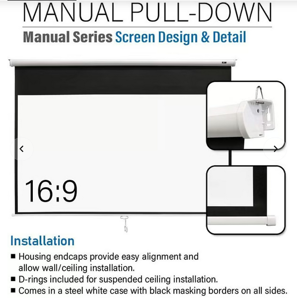 100 Inches 16:9 (4.5'X 8'), Pull Down Manual Projector Screen with AUTO Lock, Movie Home Theater 8K/4K Ultra HD 3D Ready