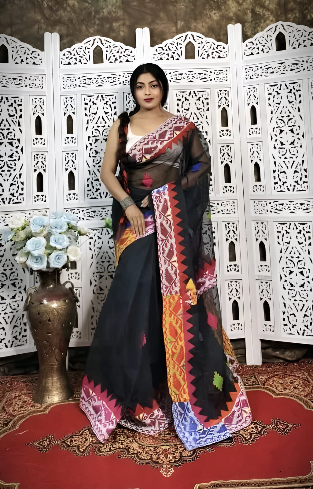 🌼 MIX MATCH AJRAKH WORK SAREE 🌼
