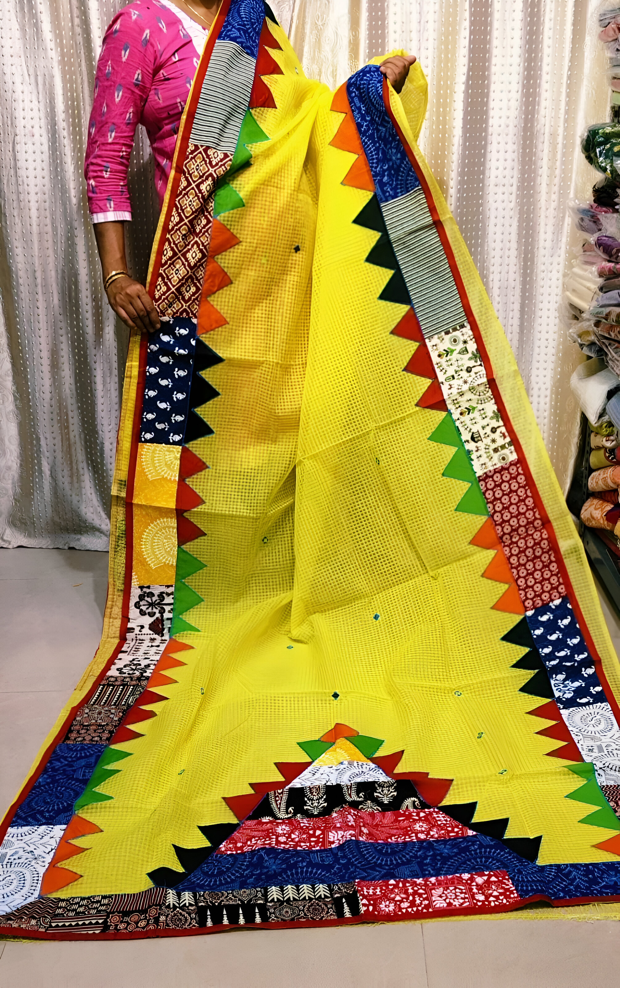 🌼 Stunning Mix & Match Ajrakh Work Saree 🌼